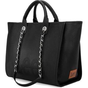 x Lee Large Shoulder Tote Bag for Women Vegan Leather Top-Handle Bag(Black)