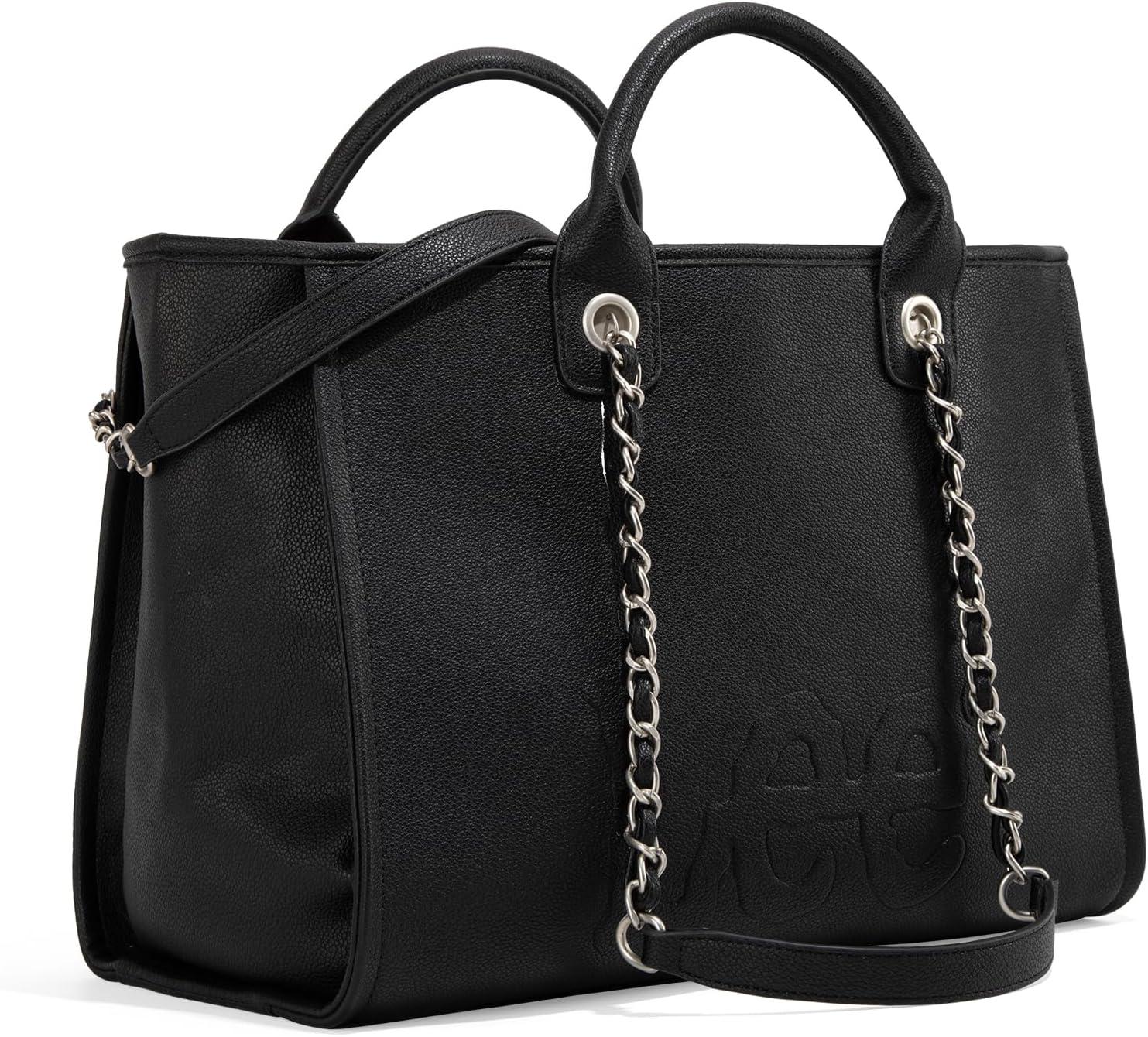 imagex Lee Large Shoulder Tote Bag for Women Vegan Leather TopHandle BagBlack