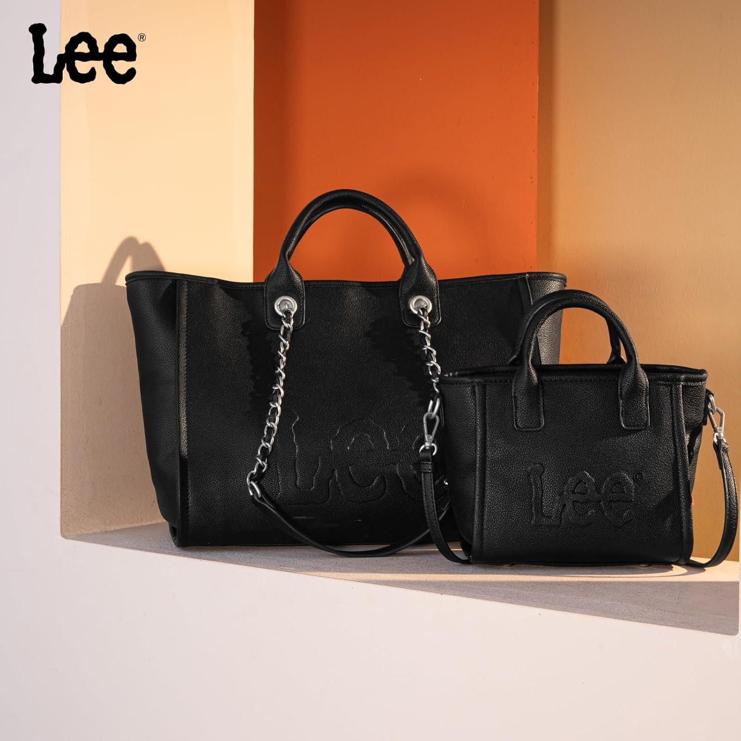 imagex Lee Large Shoulder Tote Bag for Women Vegan Leather TopHandle BagBlack