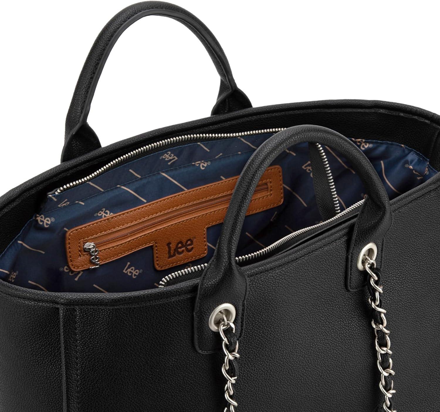imagex Lee Large Shoulder Tote Bag for Women Vegan Leather TopHandle BagBlack