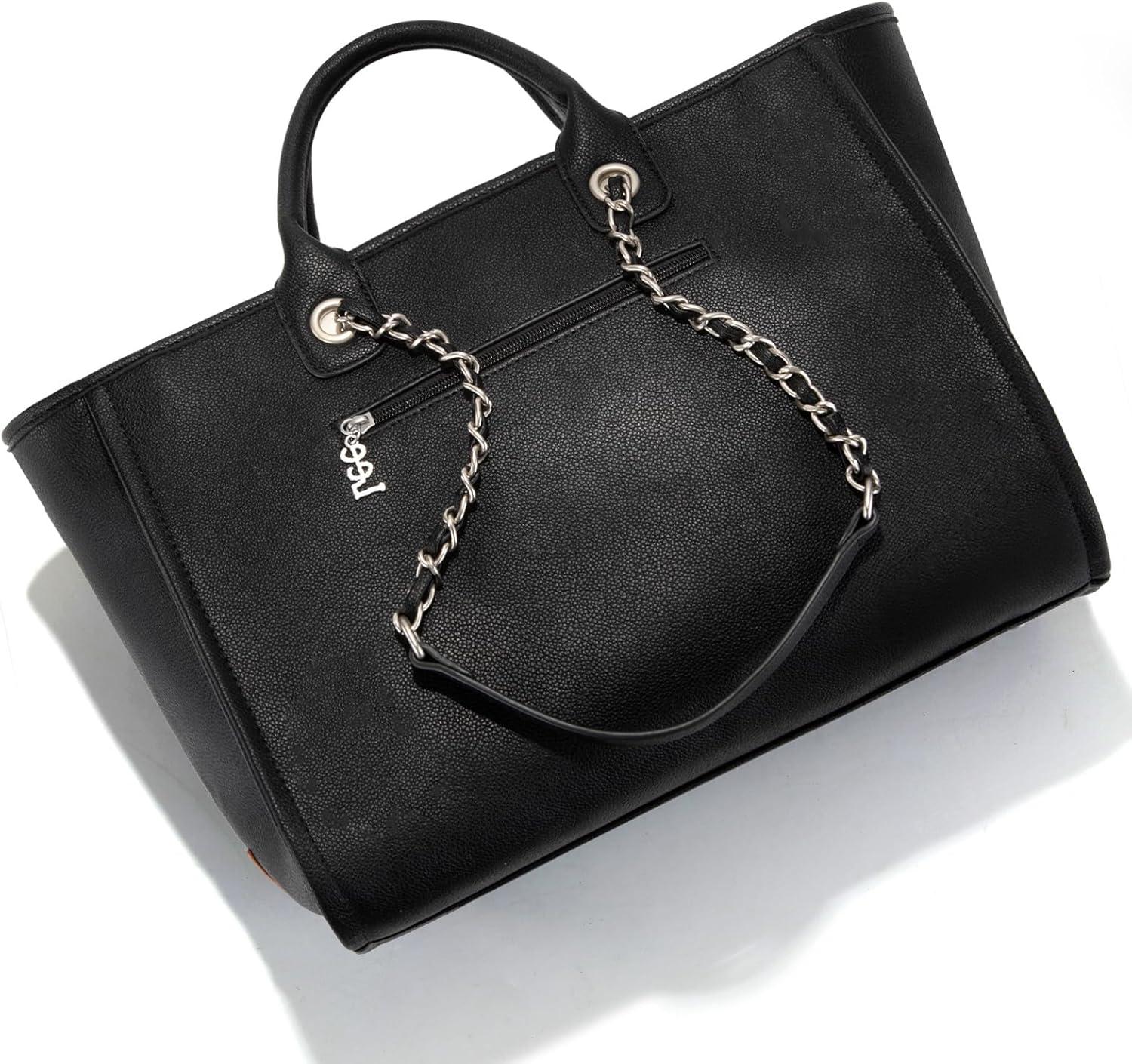 imagex Lee Large Shoulder Tote Bag for Women Vegan Leather TopHandle BagBlack