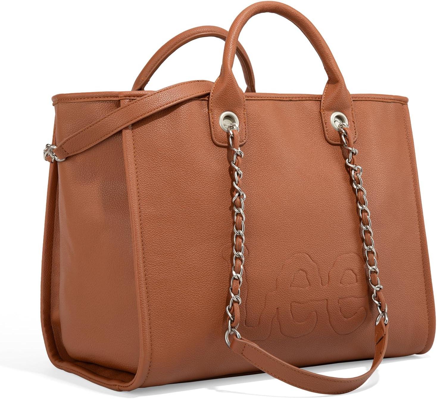 imagex Lee Large Shoulder Tote Bag for Women Vegan Leather TopHandle BagBrown