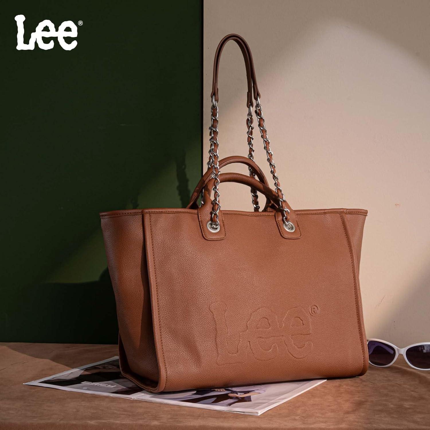 imagex Lee Large Shoulder Tote Bag for Women Vegan Leather TopHandle BagBrown