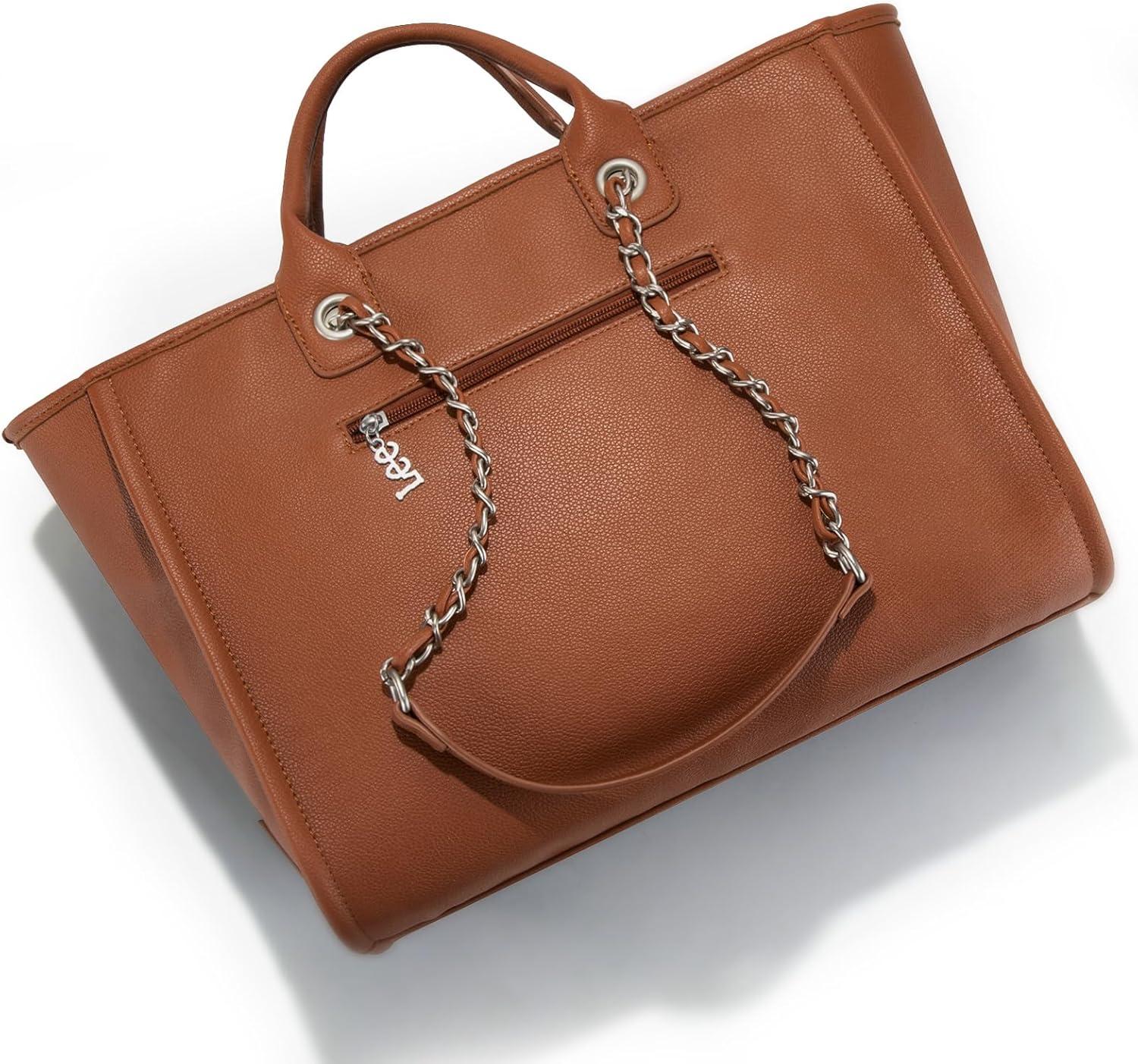 imagex Lee Large Shoulder Tote Bag for Women Vegan Leather TopHandle BagBrown