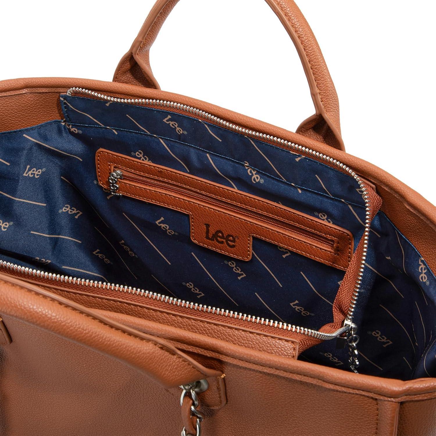 imagex Lee Large Shoulder Tote Bag for Women Vegan Leather TopHandle BagBrown