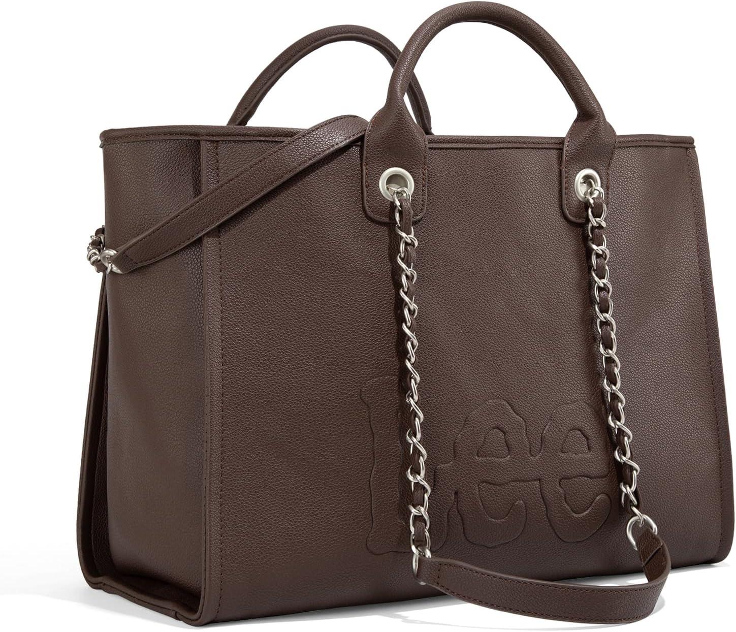 imagex Lee Large Shoulder Tote Bag for Women Vegan Leather TopHandle BagCoffee