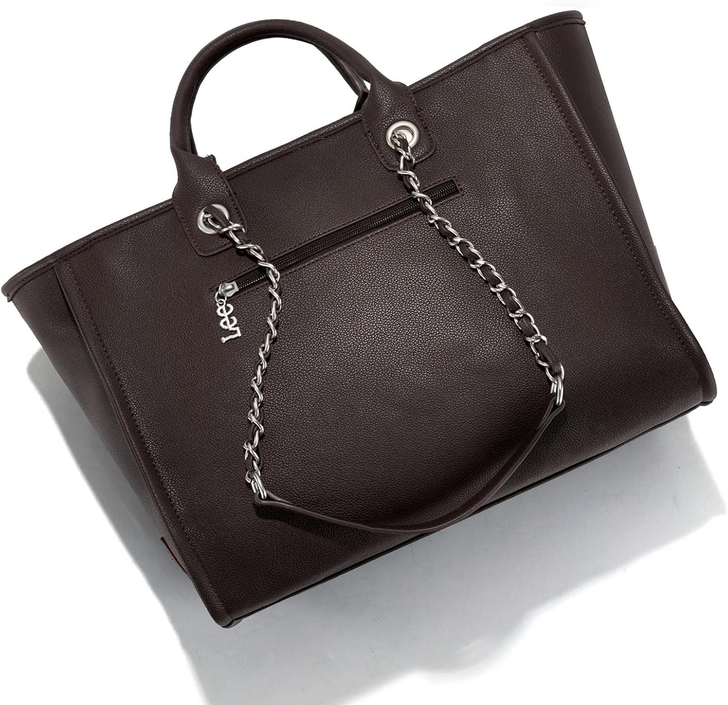 imagex Lee Large Shoulder Tote Bag for Women Vegan Leather TopHandle BagCoffee
