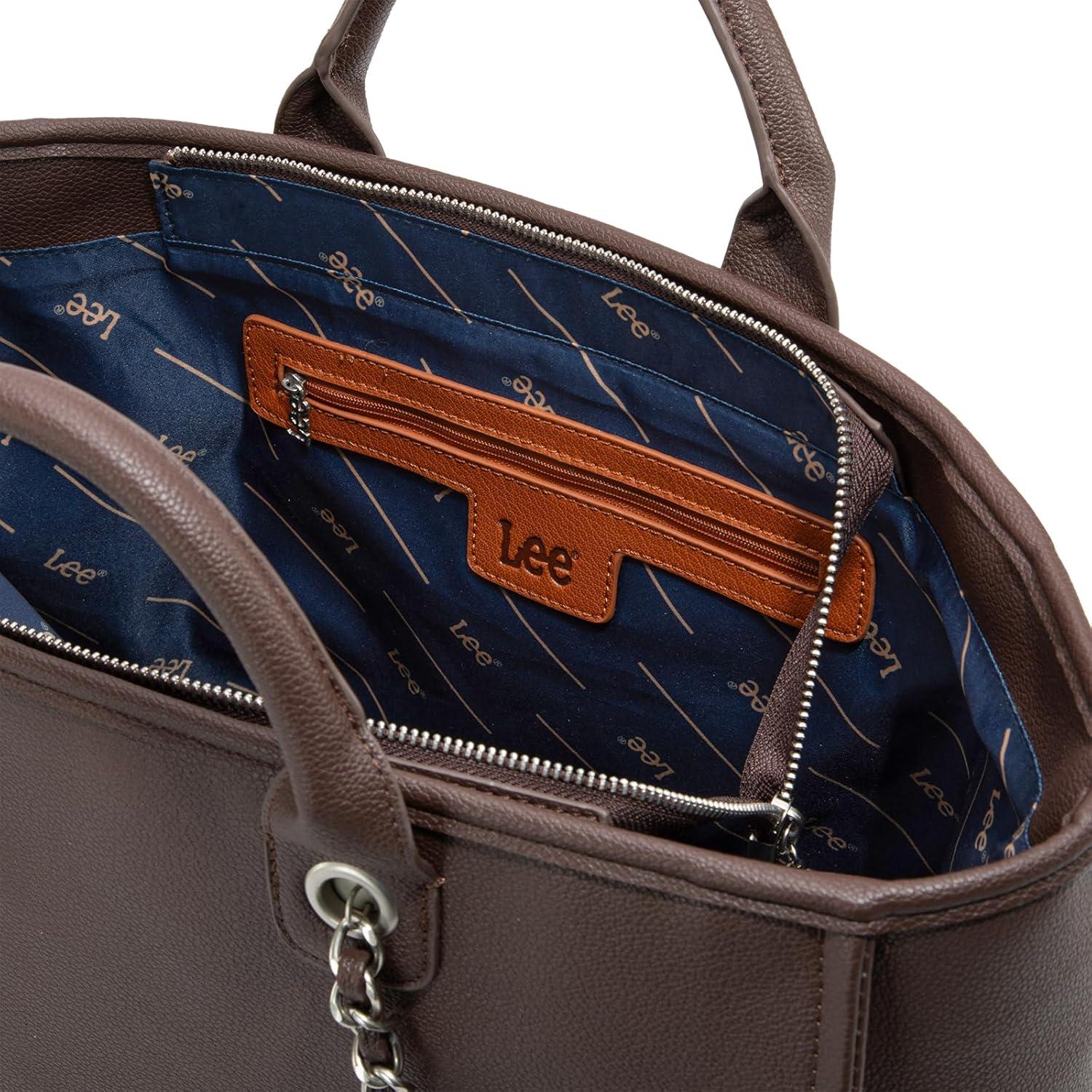imagex Lee Large Shoulder Tote Bag for Women Vegan Leather TopHandle BagCoffee