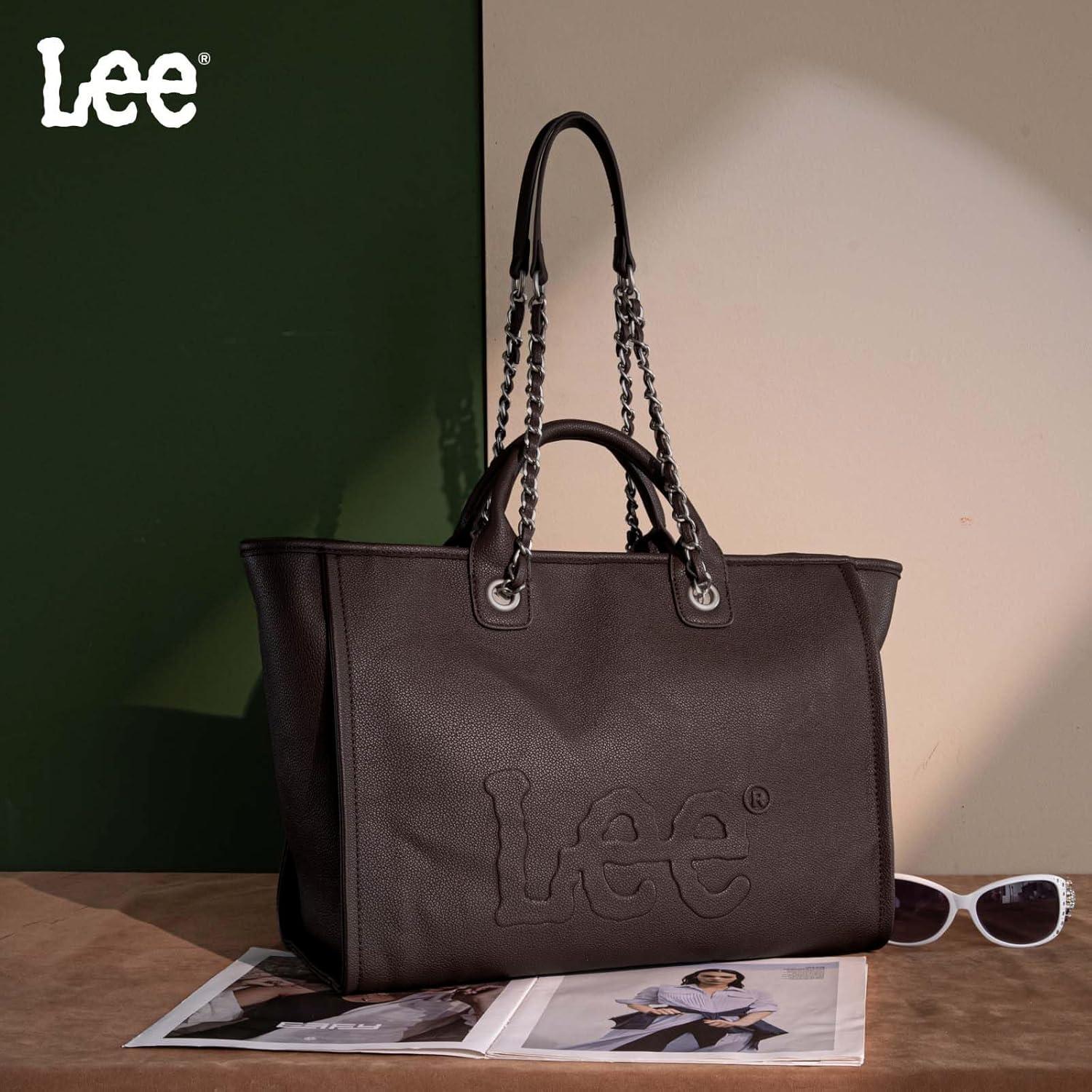 imagex Lee Large Shoulder Tote Bag for Women Vegan Leather TopHandle BagCoffee