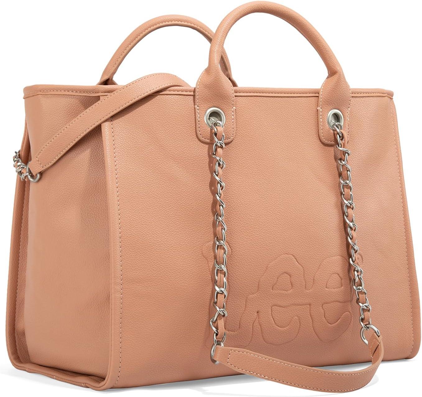 imagex Lee Large Shoulder Tote Bag for Women Vegan Leather TopHandle BagPink