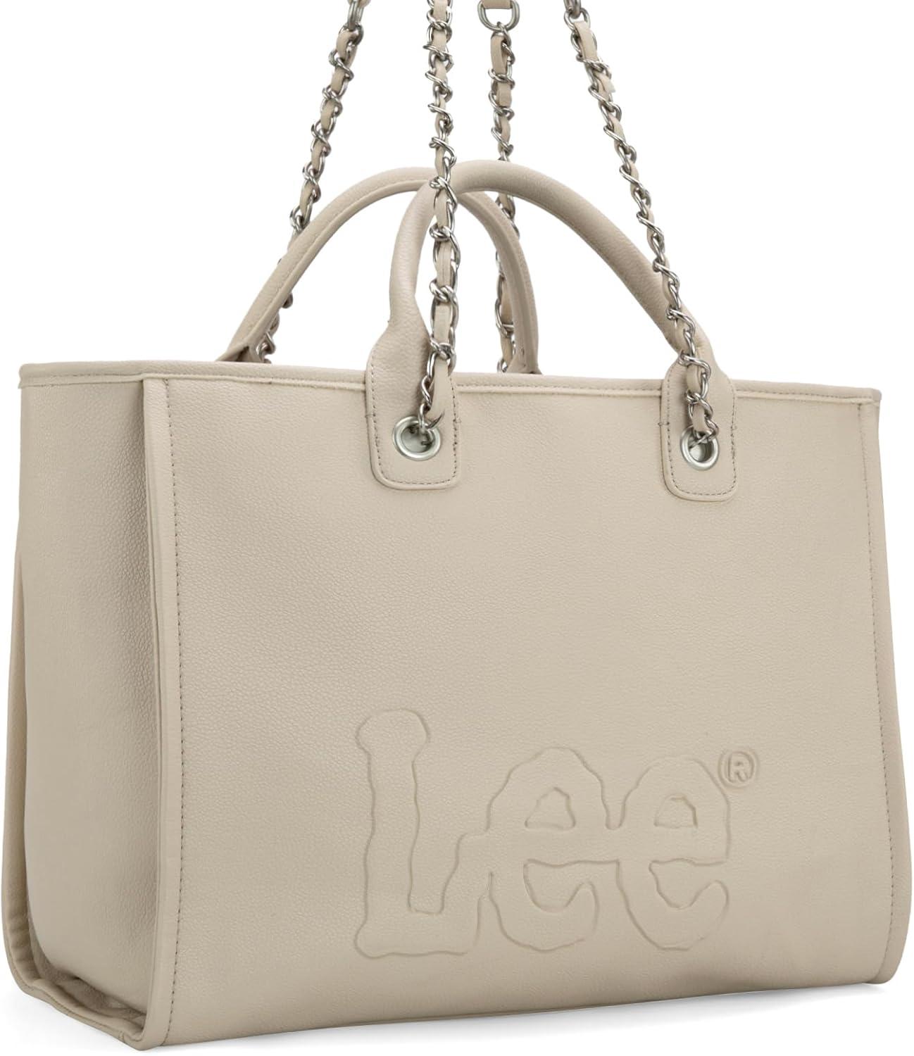 imagex Lee Large Shoulder Tote Bag for Women Vegan Leather TopHandle BagTan