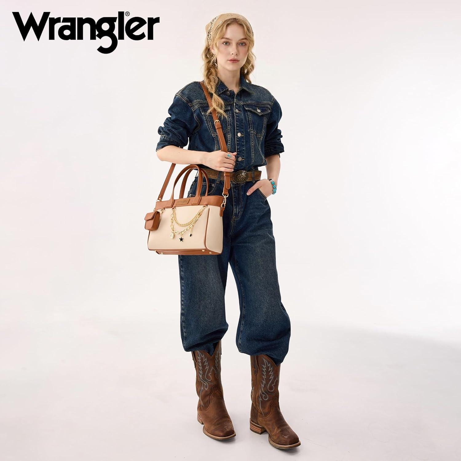 imageMontana West Wrangler Medium Tote Bag Purse for Women with Handbag Charm and Detachable Mini PouchBrown