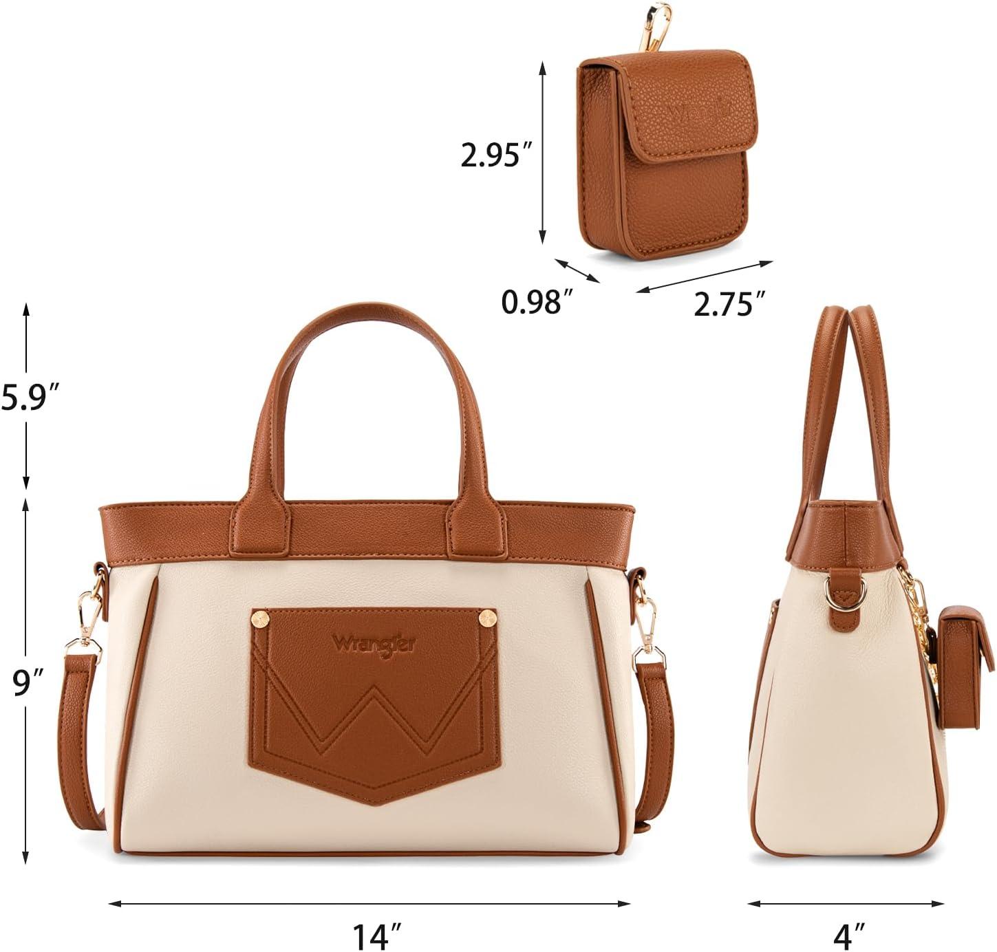 imageMontana West Wrangler Medium Tote Bag Purse for Women with Handbag Charm and Detachable Mini PouchBrown