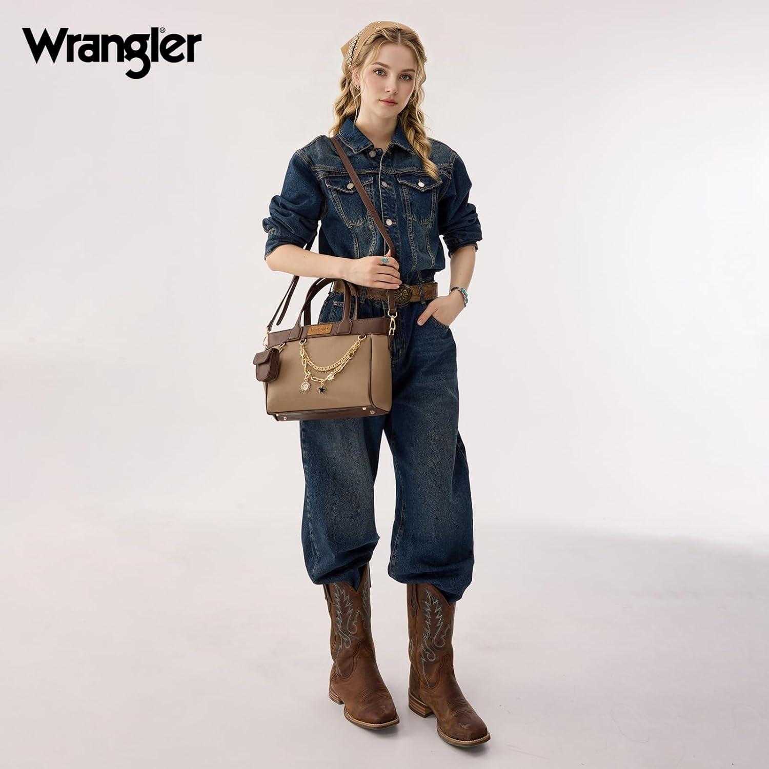 imageMontana West Wrangler Medium Tote Bag Purse for Women with Handbag Charm and Detachable Mini PouchCoffee