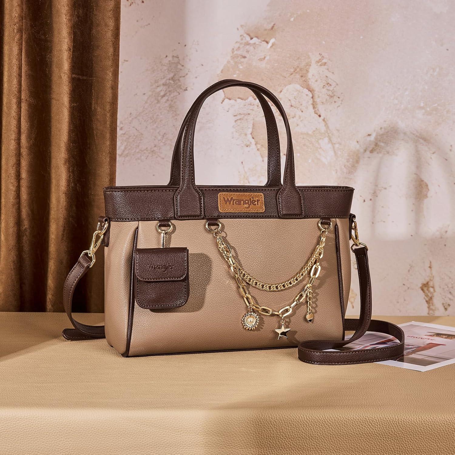 imageMontana West Wrangler Medium Tote Bag Purse for Women with Handbag Charm and Detachable Mini PouchCoffee