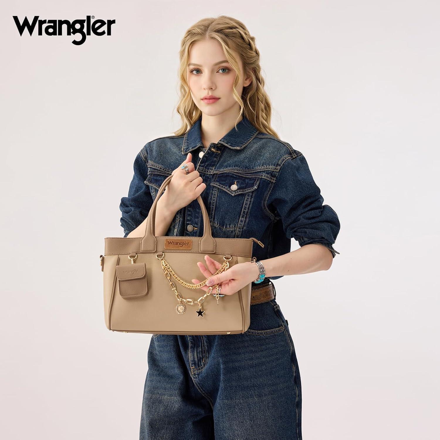 imageMontana West Wrangler Medium Tote Bag Purse for Women with Handbag Charm and Detachable Mini PouchKhaki