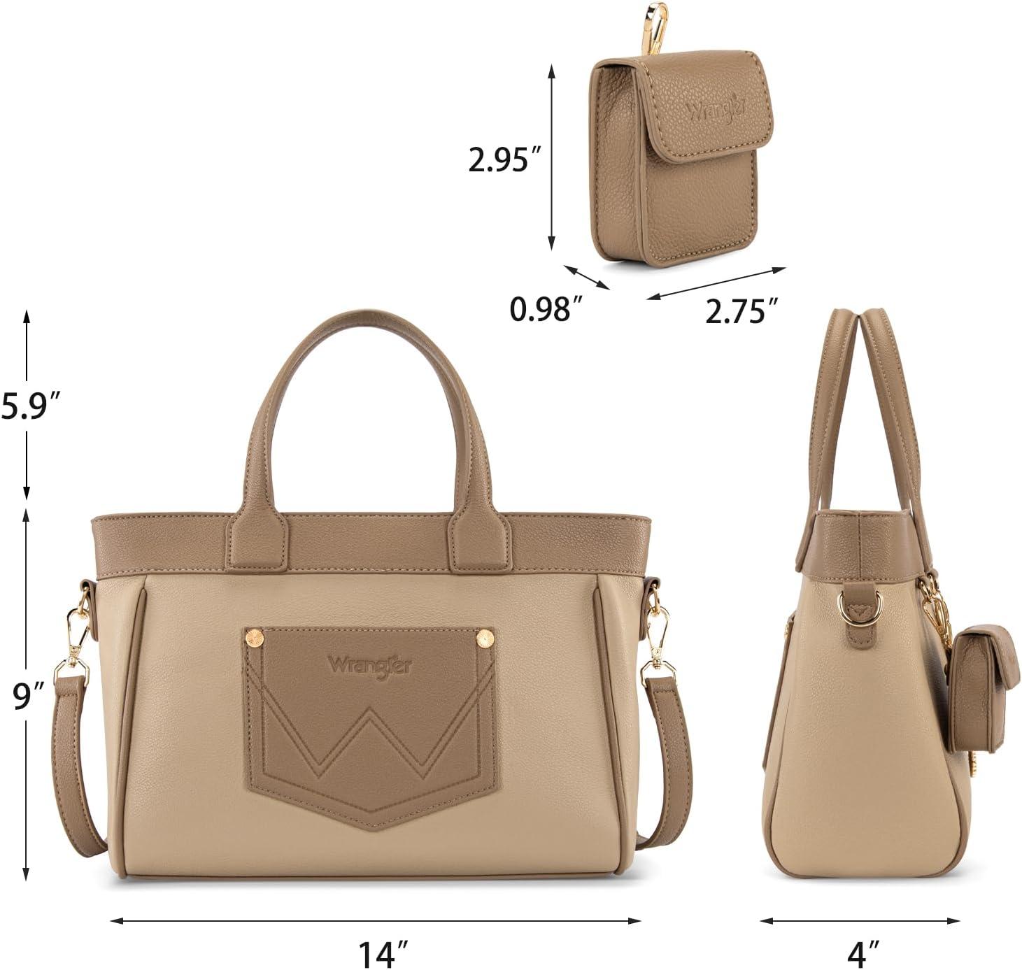 imageMontana West Wrangler Medium Tote Bag Purse for Women with Handbag Charm and Detachable Mini PouchKhaki
