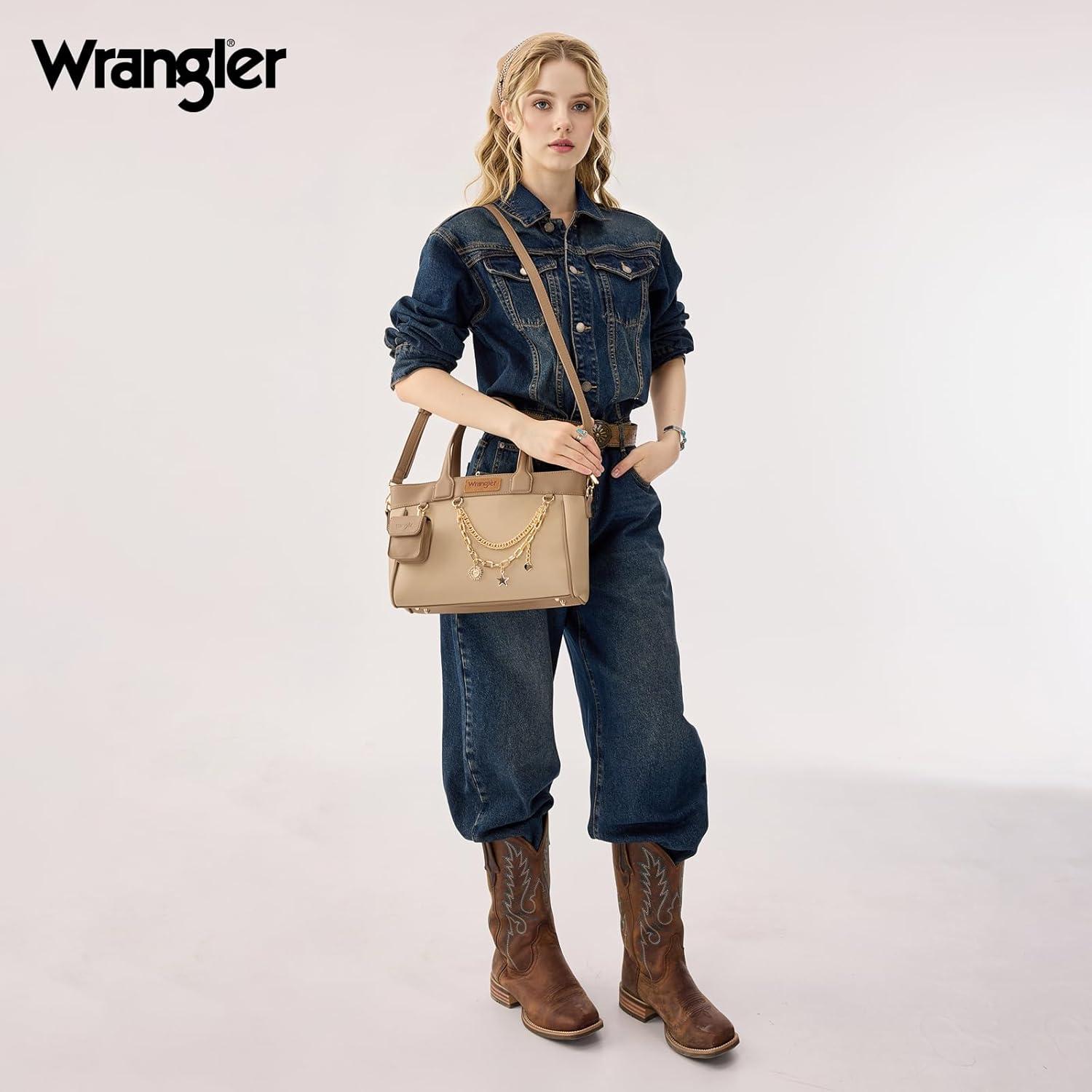 imageMontana West Wrangler Medium Tote Bag Purse for Women with Handbag Charm and Detachable Mini PouchKhaki