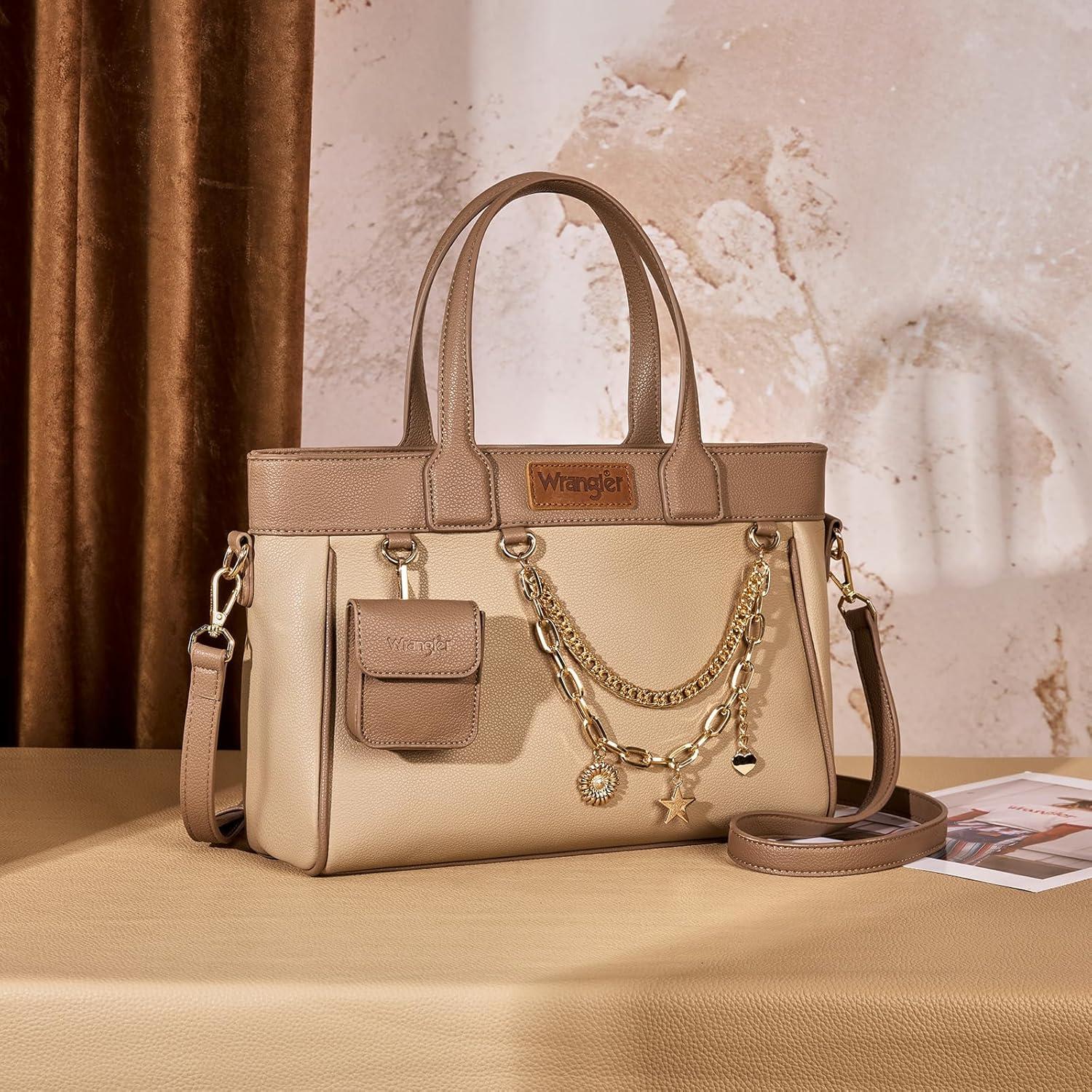 imageMontana West Wrangler Medium Tote Bag Purse for Women with Handbag Charm and Detachable Mini PouchKhaki