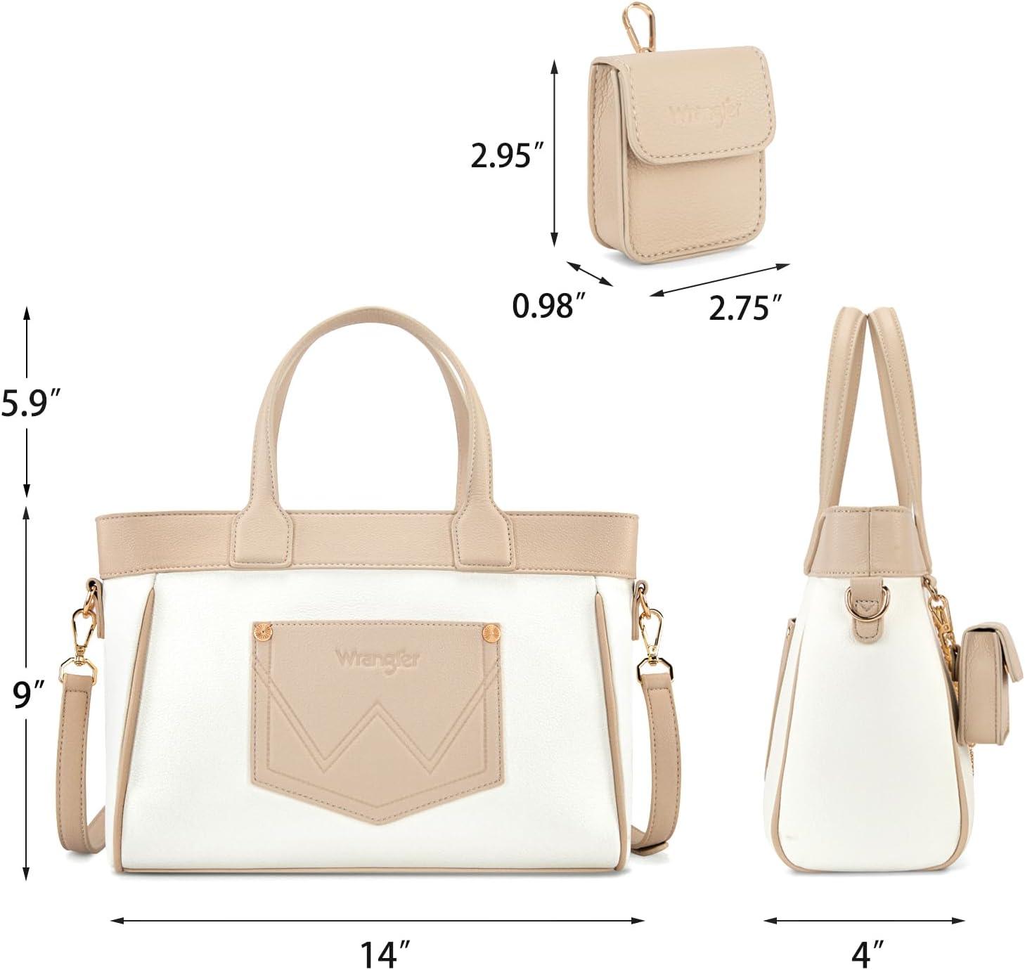imageMontana West Wrangler Medium Tote Bag Purse for Women with Handbag Charm and Detachable Mini PouchWhite