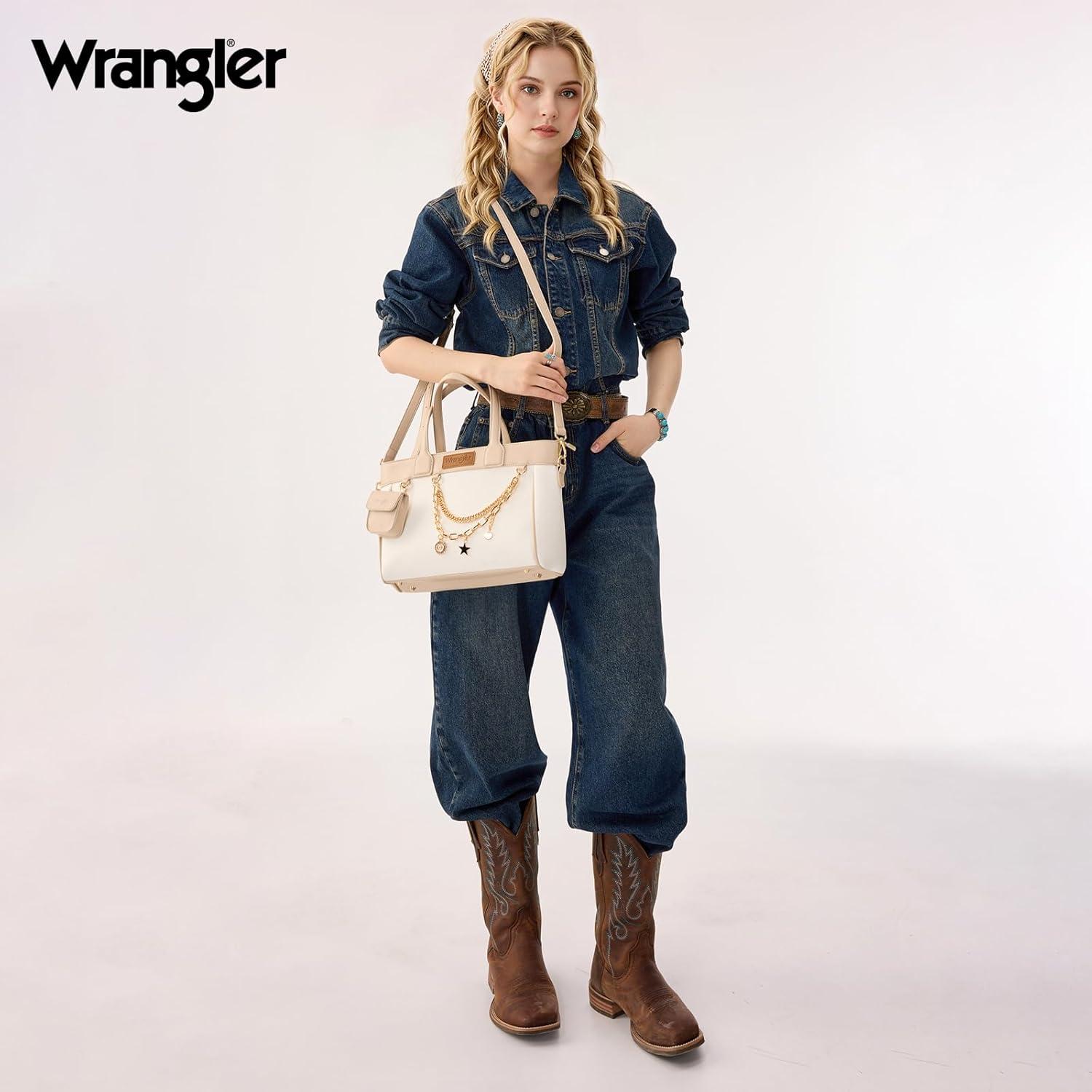 imageMontana West Wrangler Medium Tote Bag Purse for Women with Handbag Charm and Detachable Mini PouchWhite