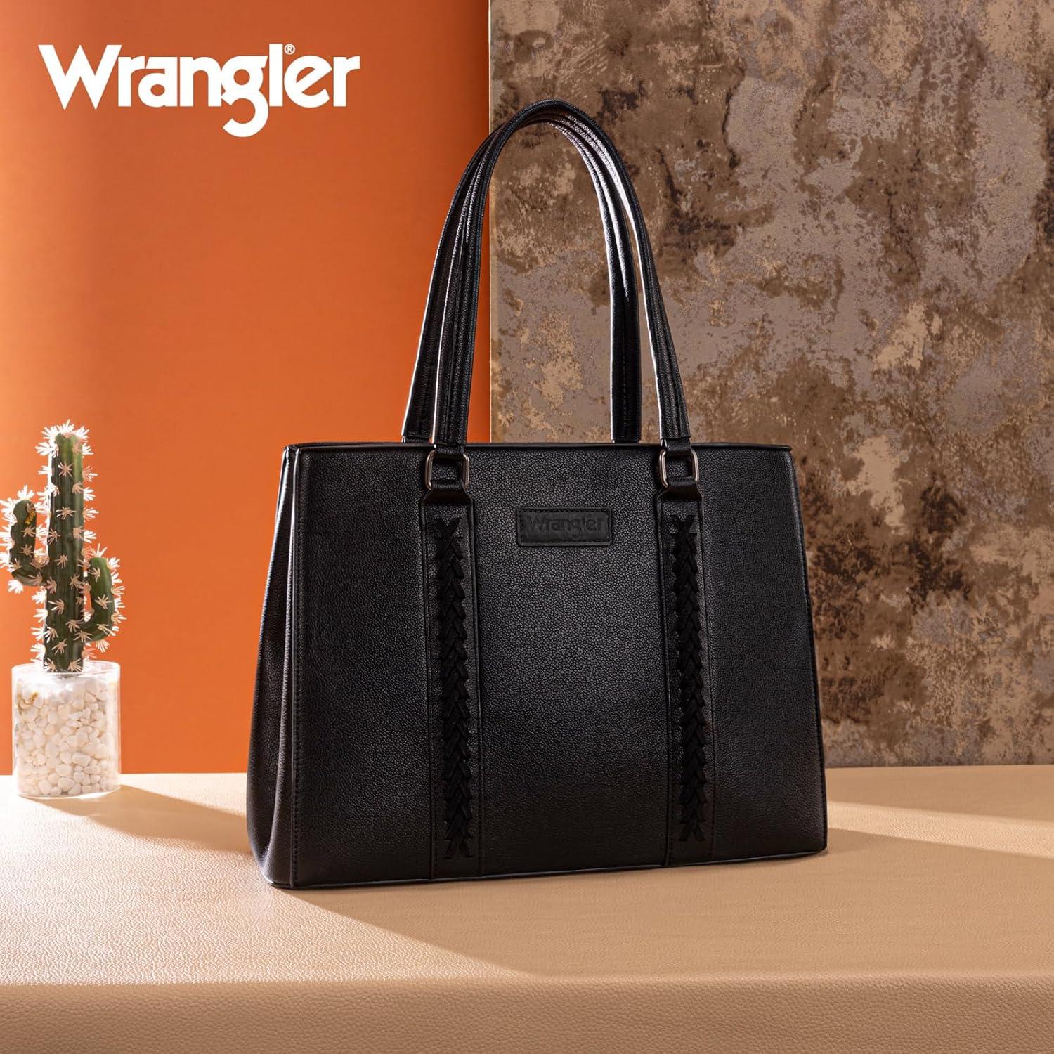 imageMontana West Wrangler Tote Bag for Women Double Compartment PurseWhipstitch Handbag fit for 135 LaptopBlack