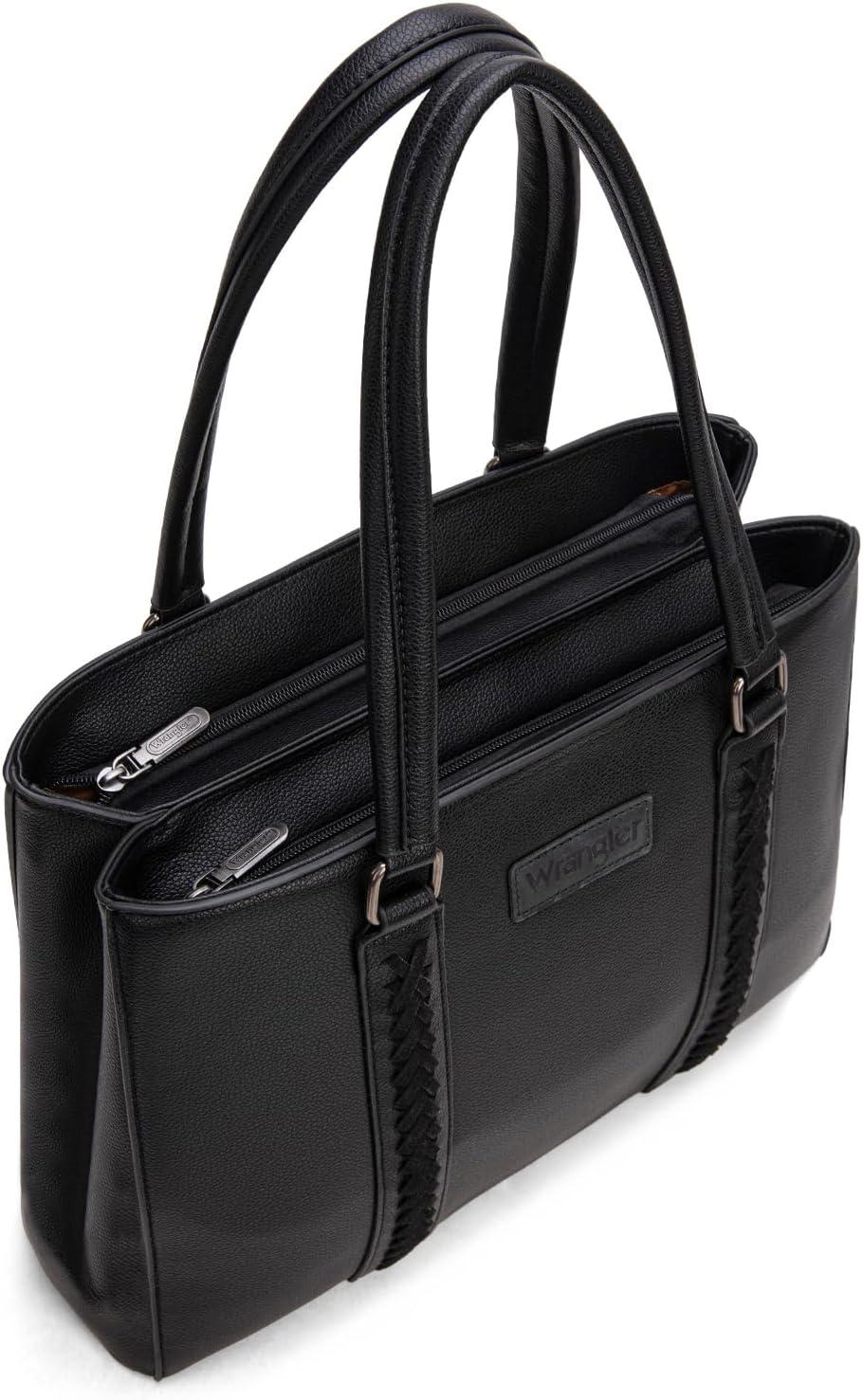imageMontana West Wrangler Tote Bag for Women Double Compartment PurseWhipstitch Handbag fit for 135 LaptopBlack