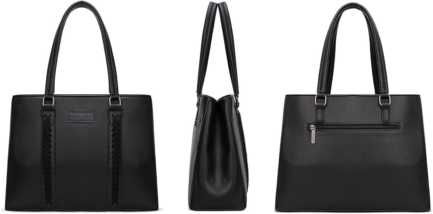 imageMontana West Wrangler Tote Bag for Women Double Compartment PurseWhipstitch Handbag fit for 135 LaptopBlack