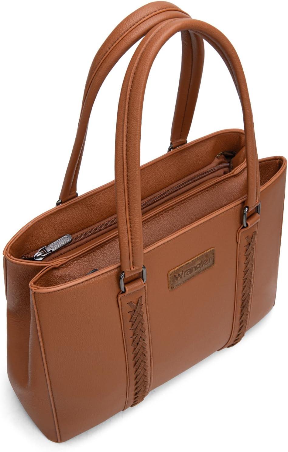 imageMontana West Wrangler Tote Bag for Women Double Compartment PurseWhipstitch Handbag fit for 135 LaptopBrown
