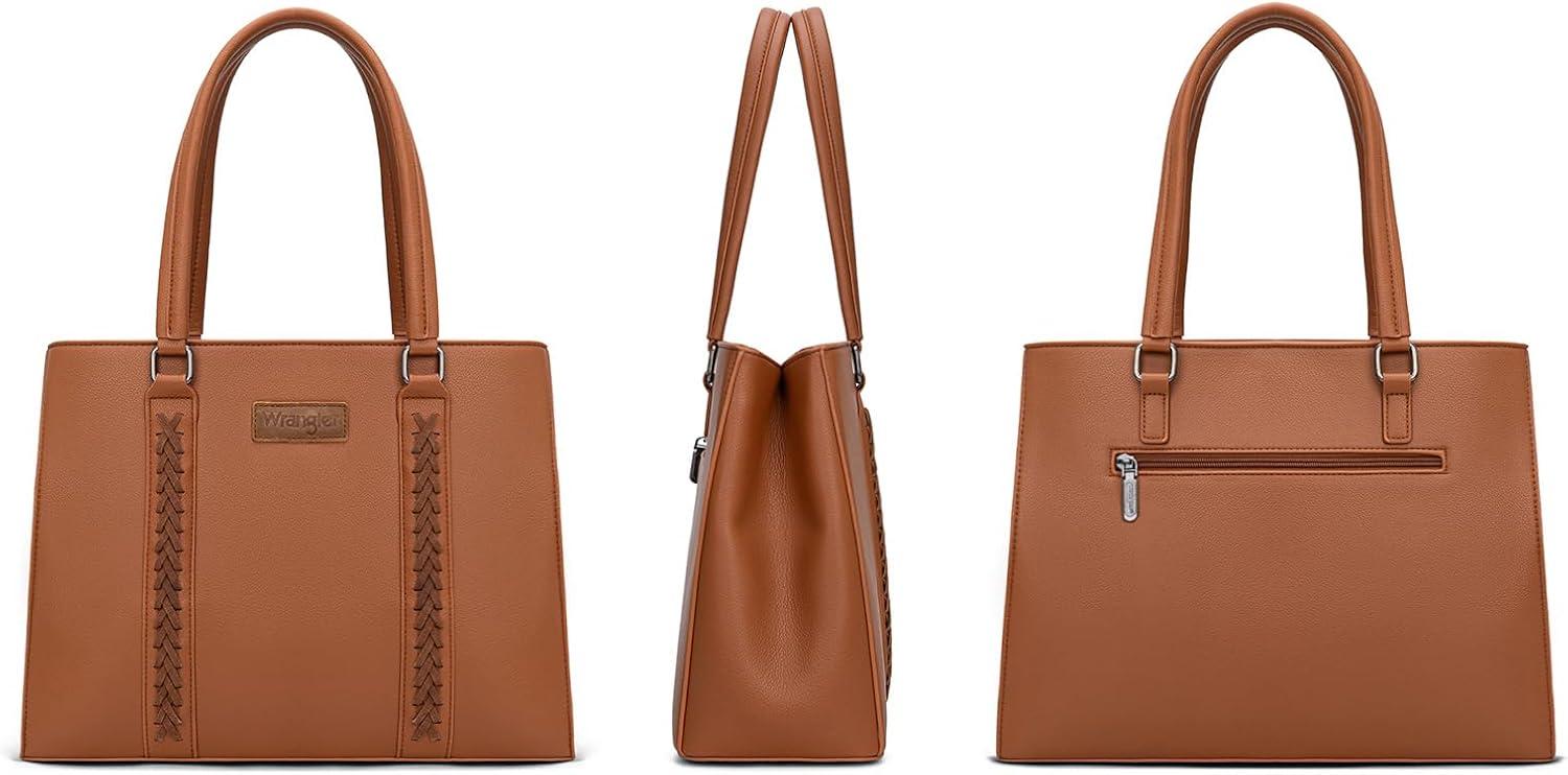 imageMontana West Wrangler Tote Bag for Women Double Compartment PurseWhipstitch Handbag fit for 135 LaptopBrown
