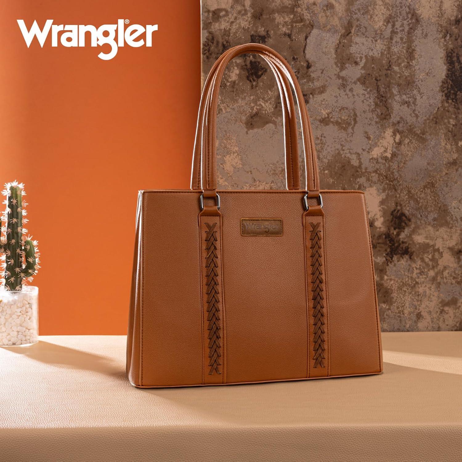 imageMontana West Wrangler Tote Bag for Women Double Compartment PurseWhipstitch Handbag fit for 135 LaptopBrown