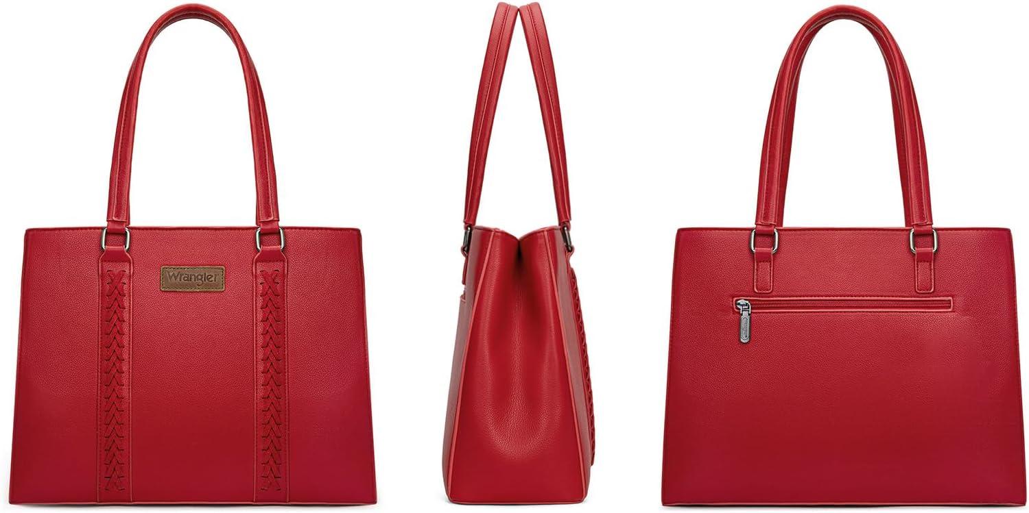 imageMontana West Wrangler Tote Bag for Women Double Compartment PurseWhipstitch Handbag fit for 135 LaptopBrugundy
