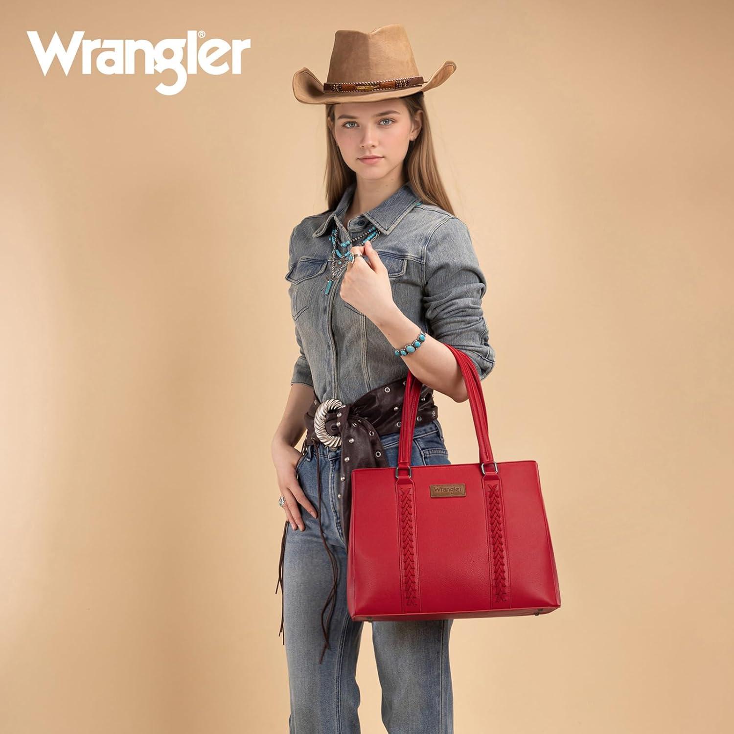imageMontana West Wrangler Tote Bag for Women Double Compartment PurseWhipstitch Handbag fit for 135 LaptopBrugundy
