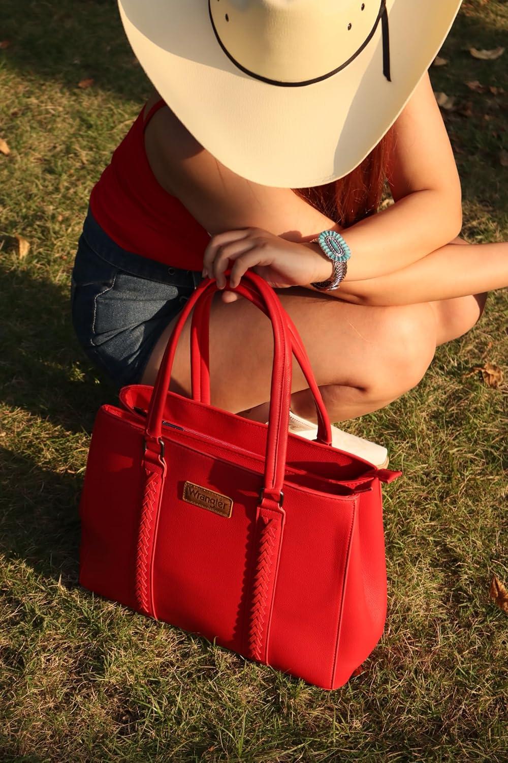 imageMontana West Wrangler Tote Bag for Women Double Compartment PurseWhipstitch Handbag fit for 135 LaptopBrugundy