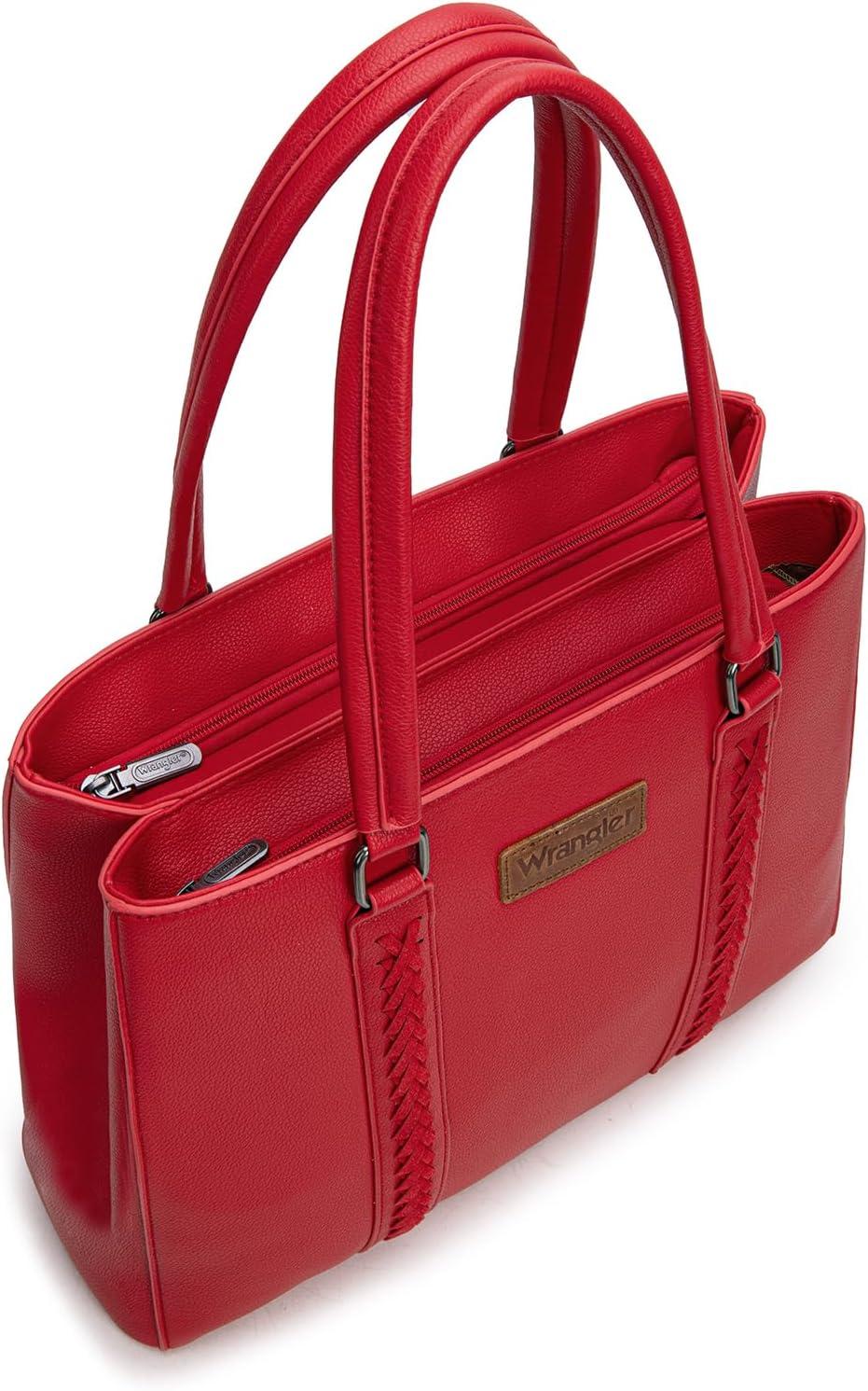 imageMontana West Wrangler Tote Bag for Women Double Compartment PurseWhipstitch Handbag fit for 135 LaptopBrugundy