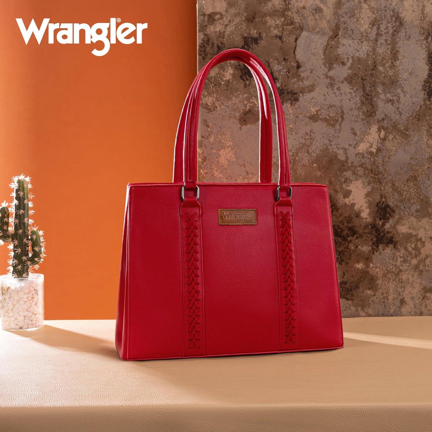 imageMontana West Wrangler Tote Bag for Women Double Compartment PurseWhipstitch Handbag fit for 135 LaptopBrugundy