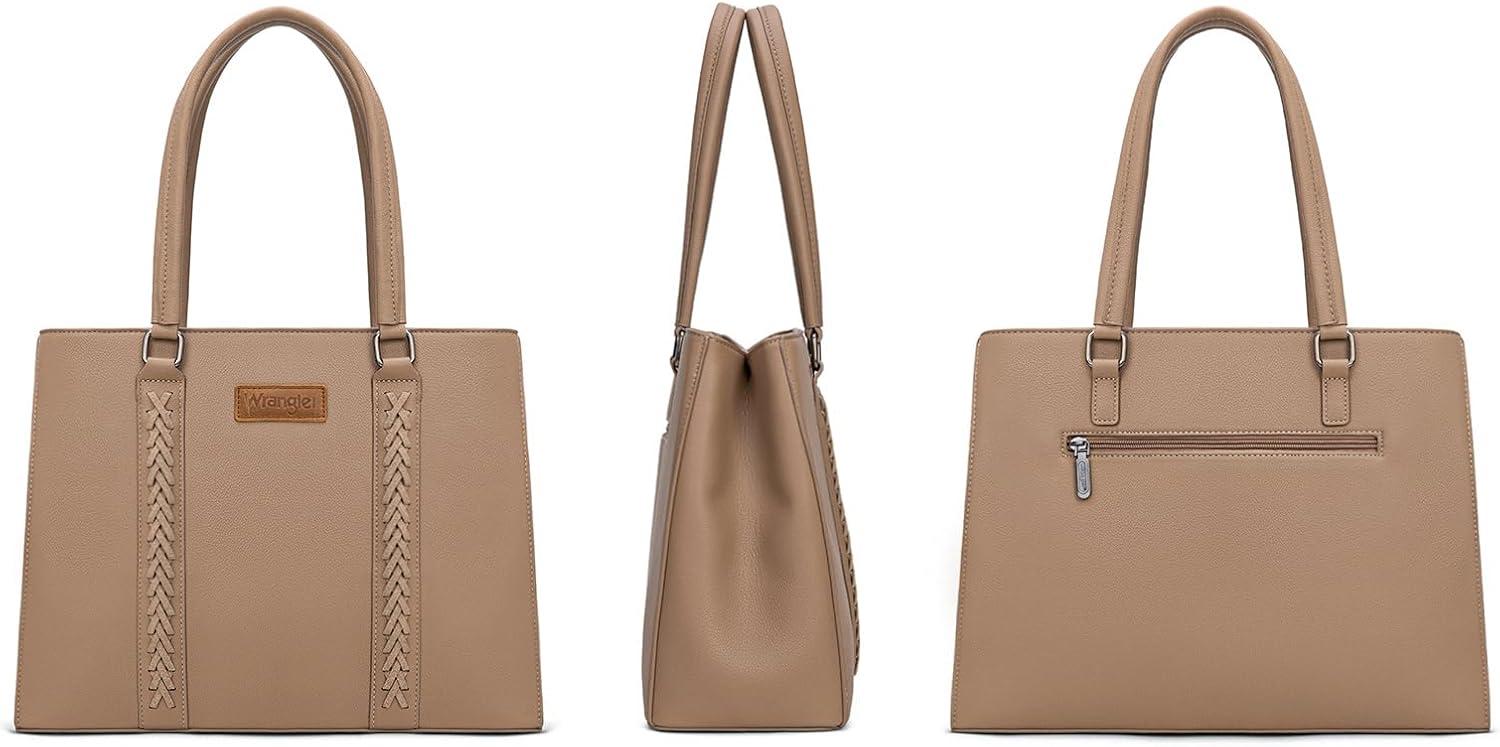 imageMontana West Wrangler Tote Bag for Women Double Compartment PurseWhipstitch Handbag fit for 135 LaptopKhaki