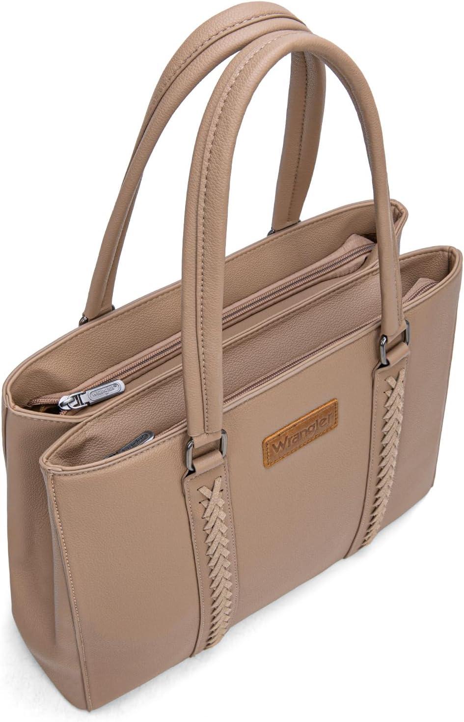 imageMontana West Wrangler Tote Bag for Women Double Compartment PurseWhipstitch Handbag fit for 135 LaptopKhaki
