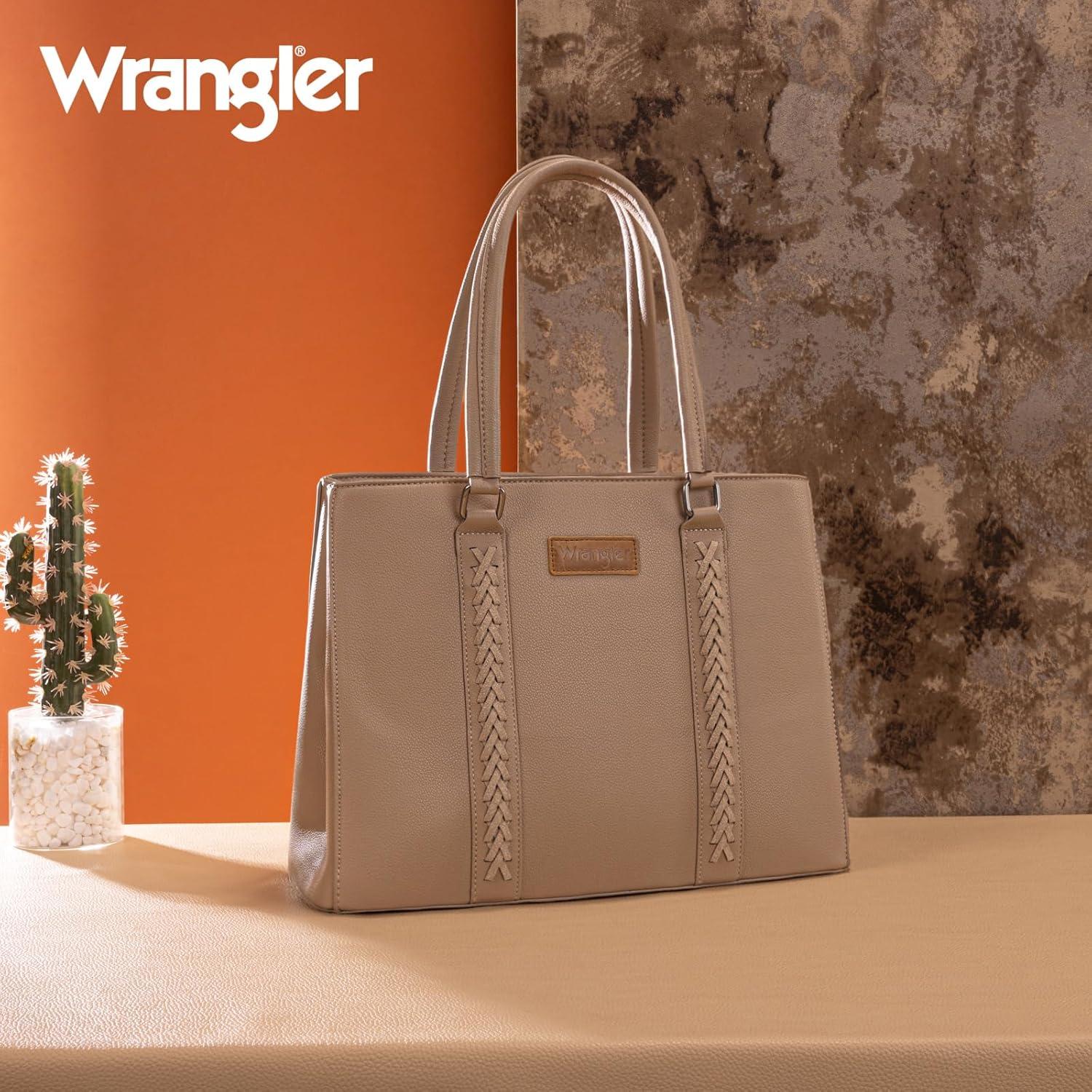 imageMontana West Wrangler Tote Bag for Women Double Compartment PurseWhipstitch Handbag fit for 135 LaptopKhaki