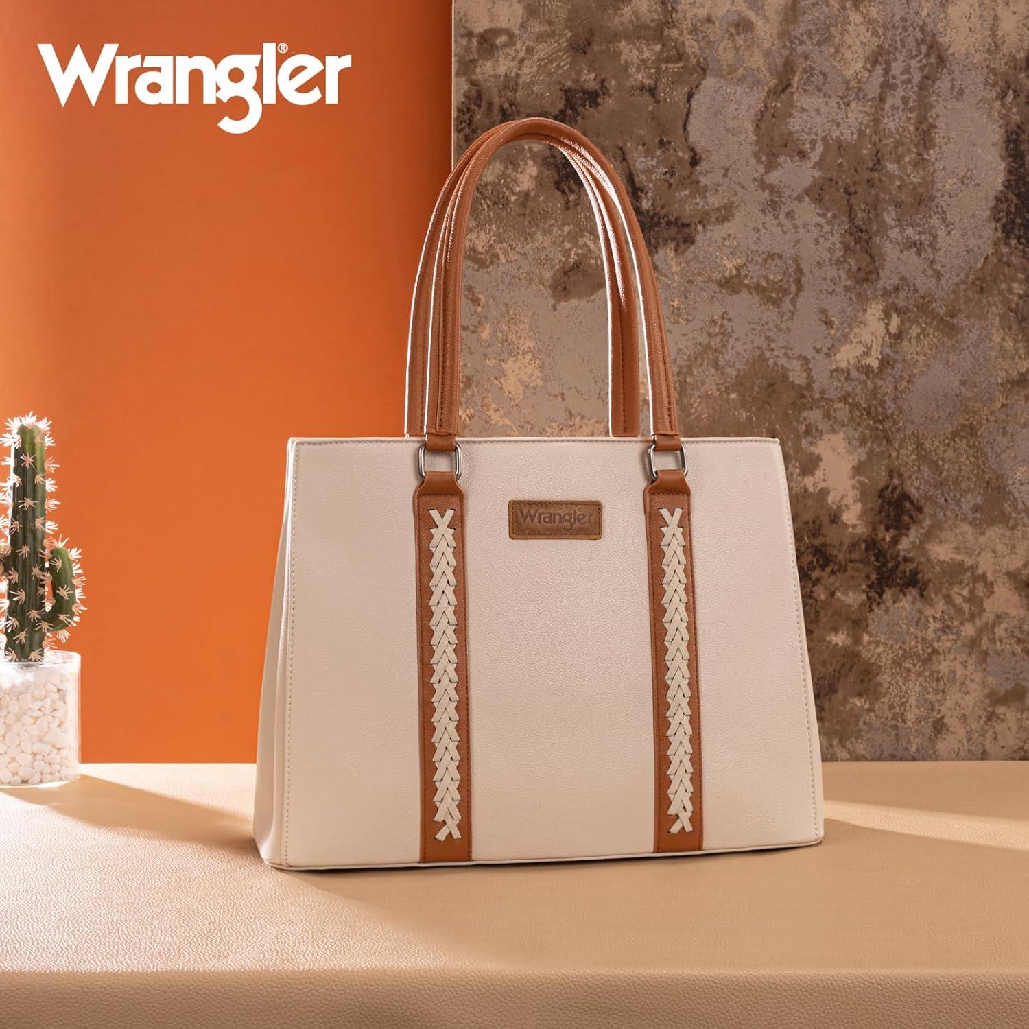 imageMontana West Wrangler Tote Bag for Women Double Compartment PurseWhipstitch Handbag fit for 135 LaptopTan