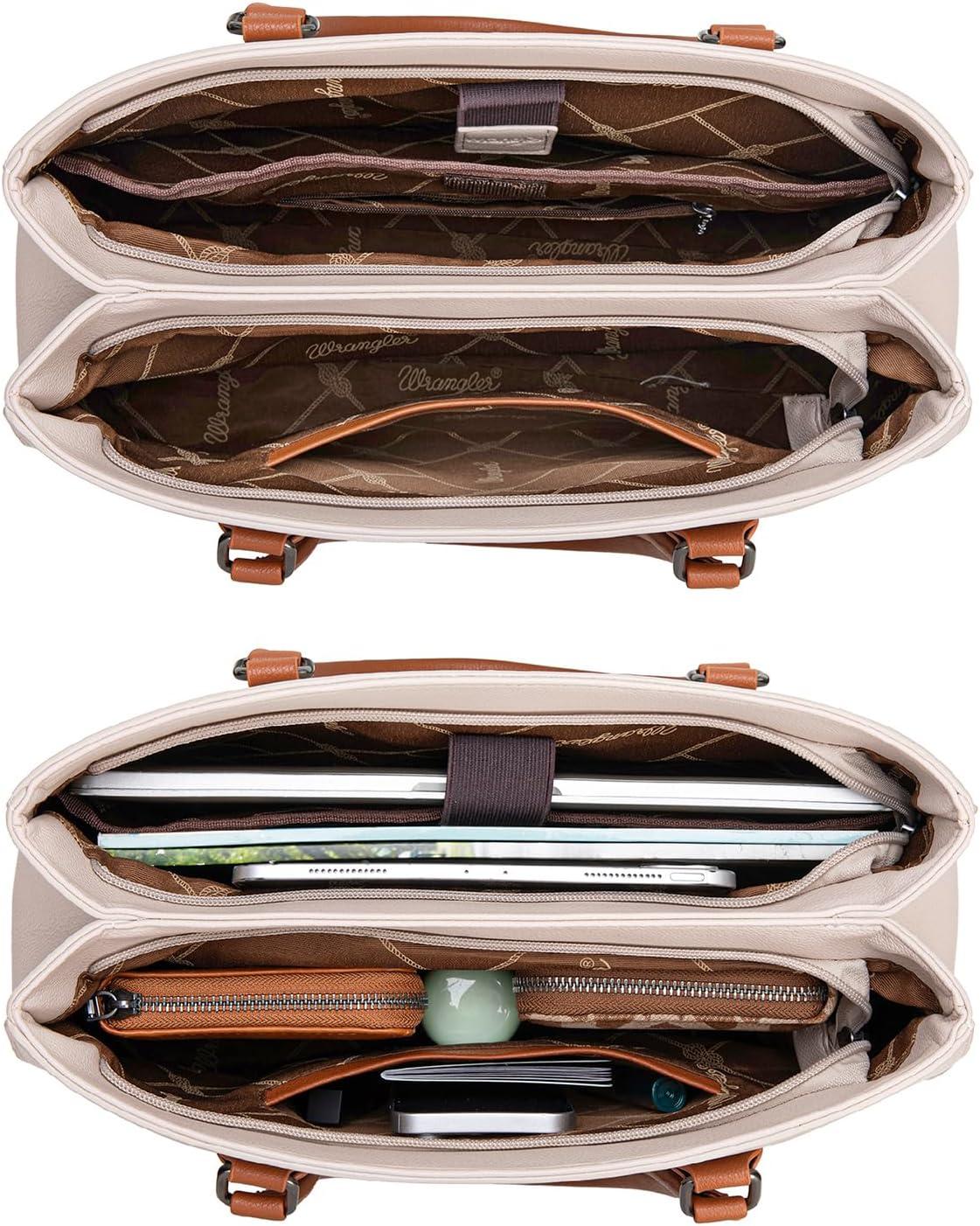 imageMontana West Wrangler Tote Bag for Women Double Compartment PurseWhipstitch Handbag fit for 135 LaptopTan