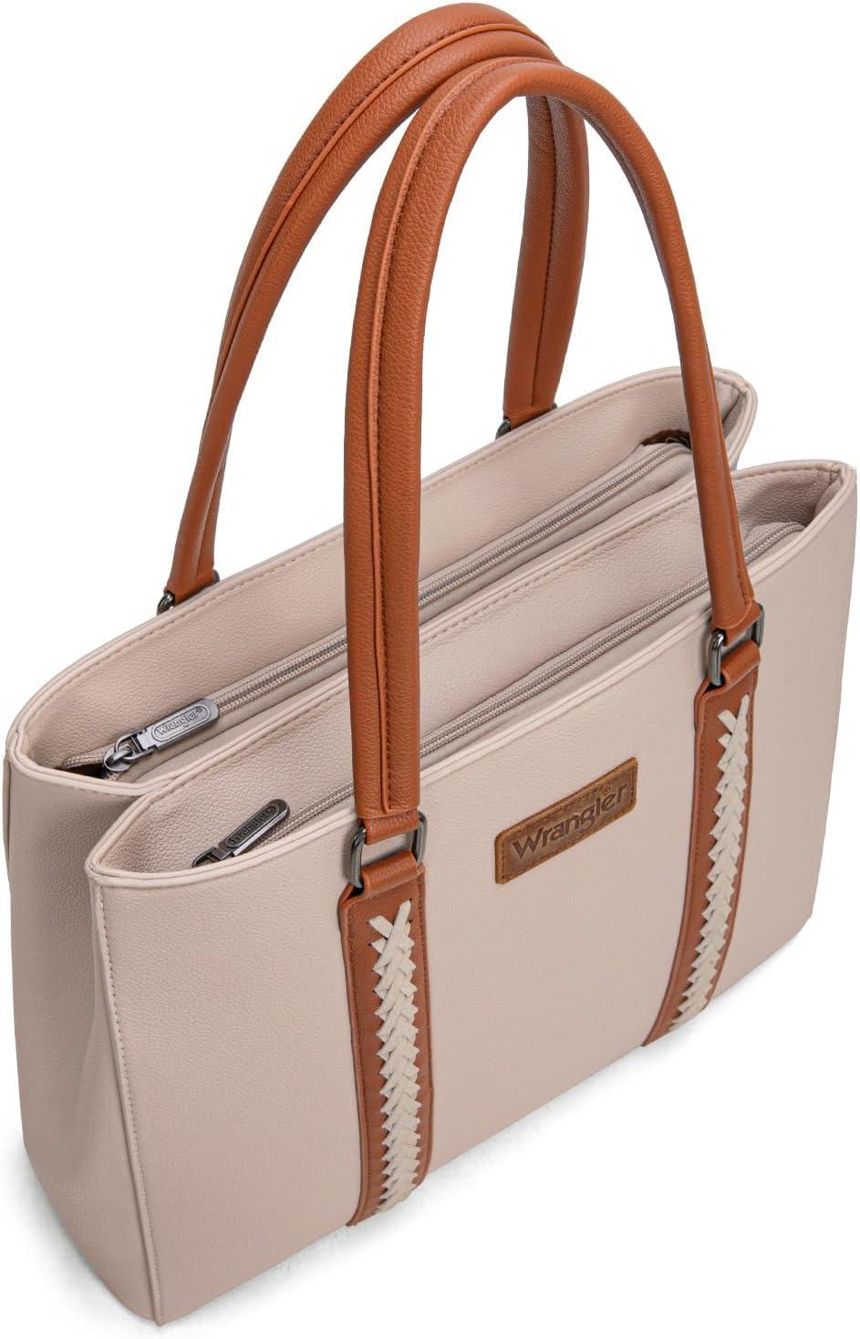 imageMontana West Wrangler Tote Bag for Women Double Compartment PurseWhipstitch Handbag fit for 135 LaptopTan