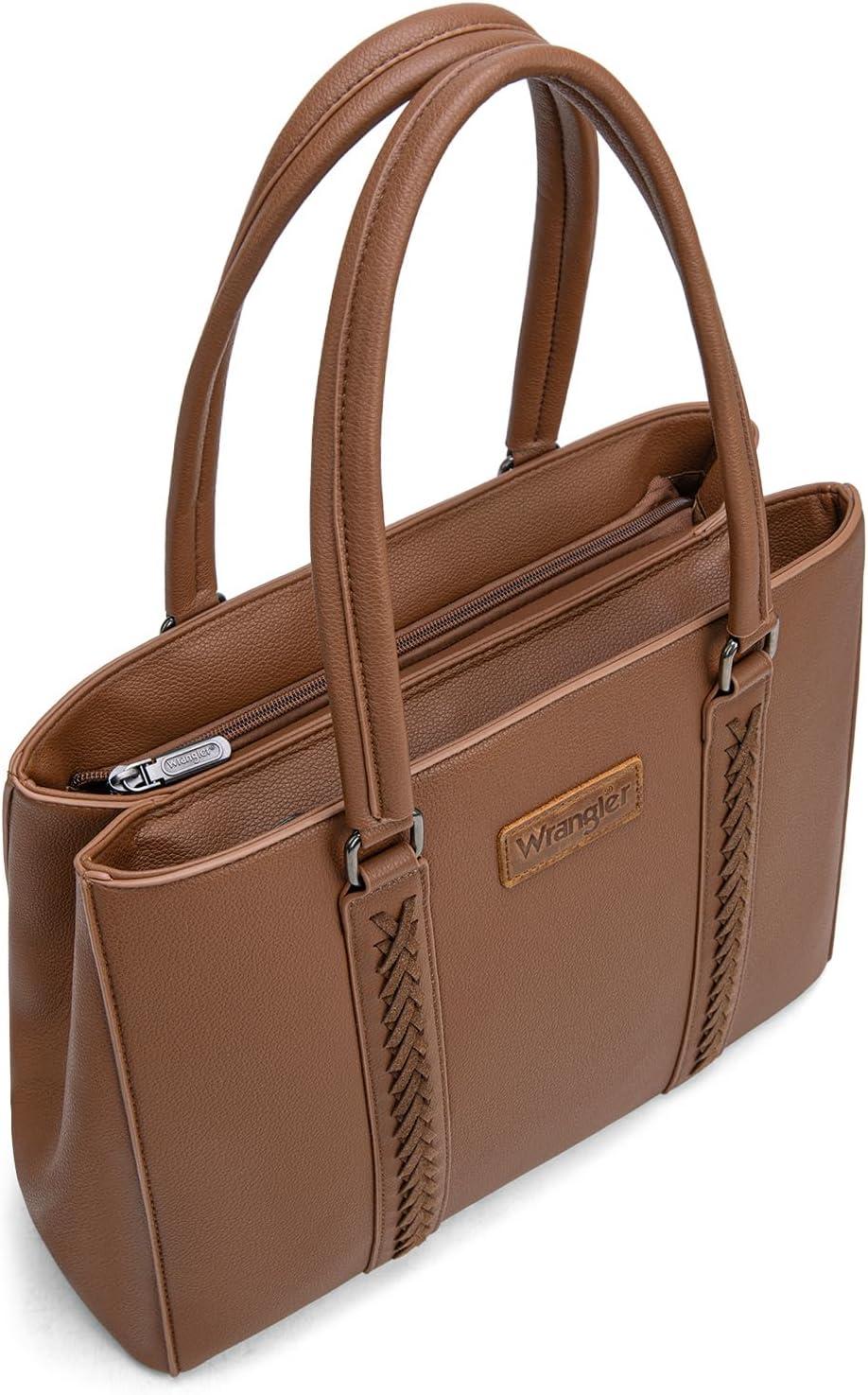 imageMontana West Wrangler Tote Bag for Women Double Compartment PurseWhipstitch Handbag fit for 135 LaptopVintage Brown