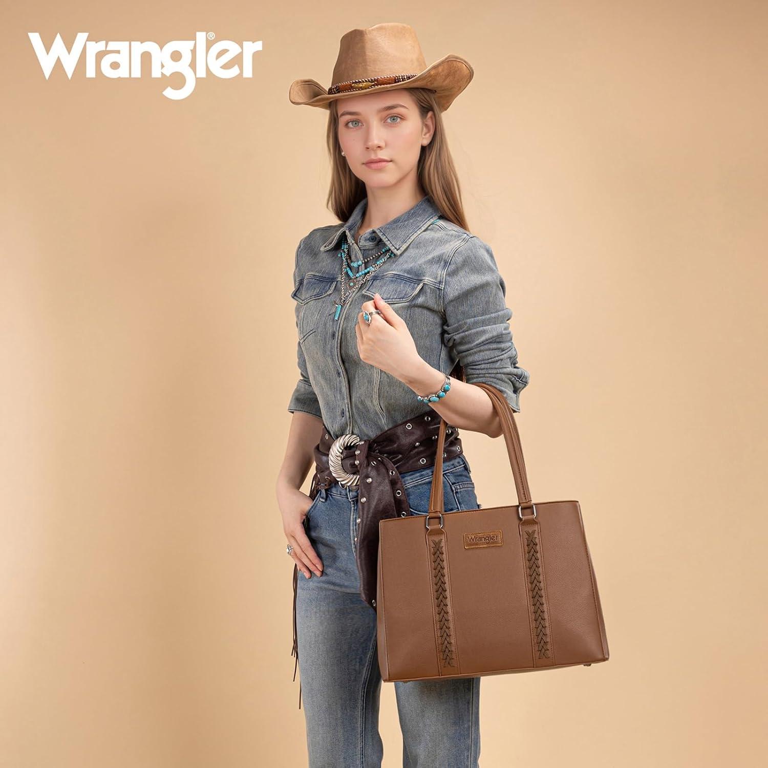 imageMontana West Wrangler Tote Bag for Women Double Compartment PurseWhipstitch Handbag fit for 135 LaptopVintage Brown