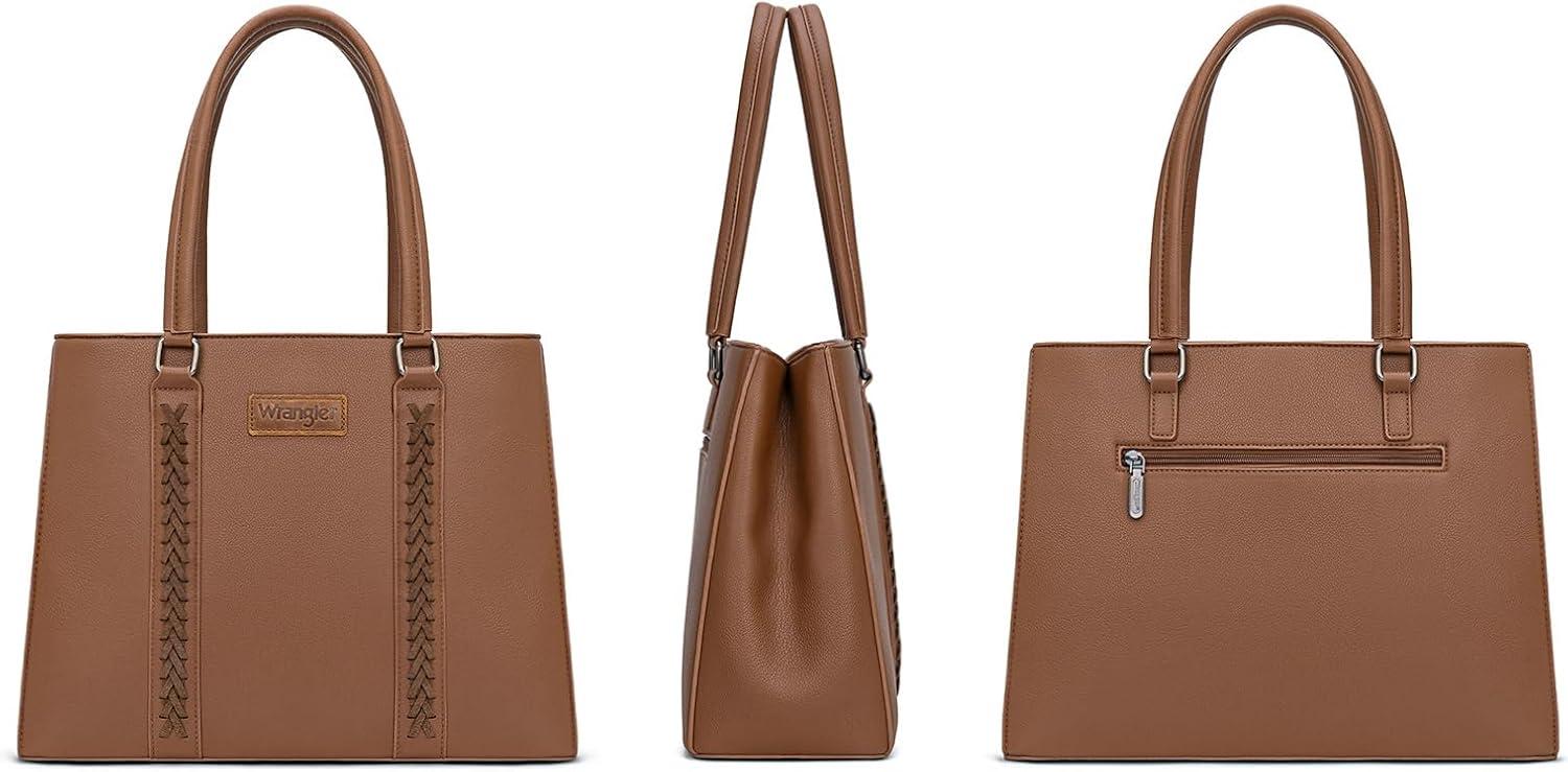 imageMontana West Wrangler Tote Bag for Women Double Compartment PurseWhipstitch Handbag fit for 135 LaptopVintage Brown