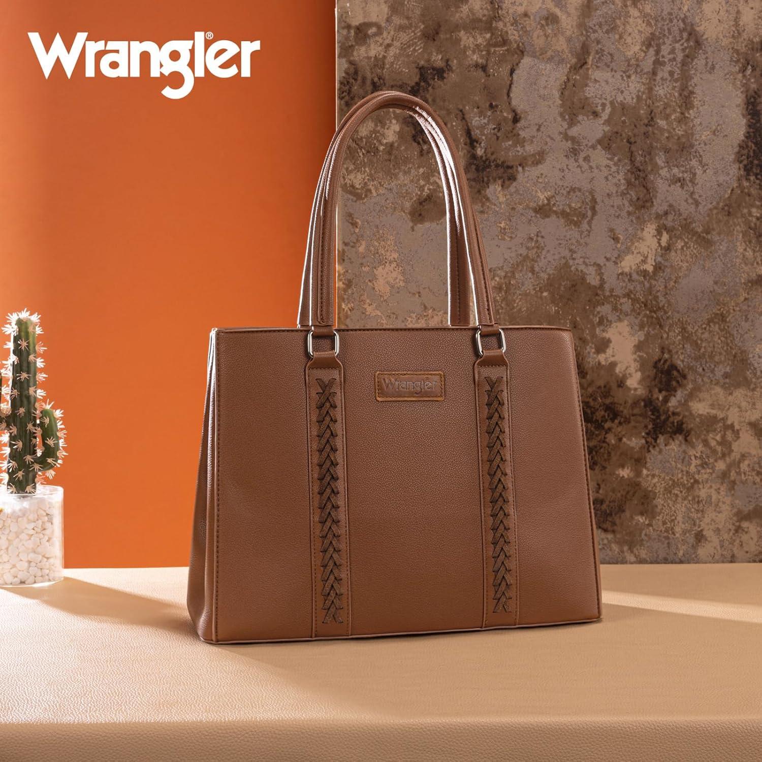 imageMontana West Wrangler Tote Bag for Women Double Compartment PurseWhipstitch Handbag fit for 135 LaptopVintage Brown