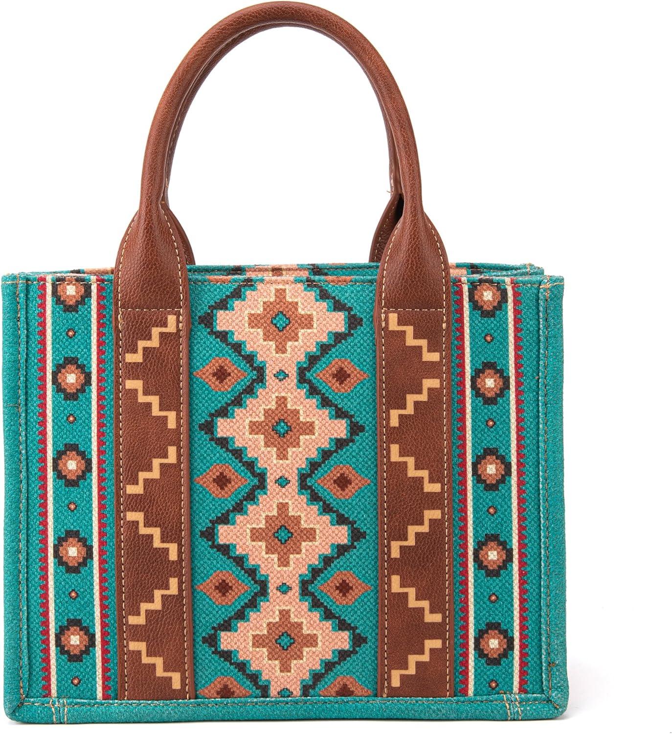 imageWrangler Aztec Tote Bag for Women Boho Shoulder Purses and Western Handbags Boho WesternElegant Turquoiseguitar Strap M