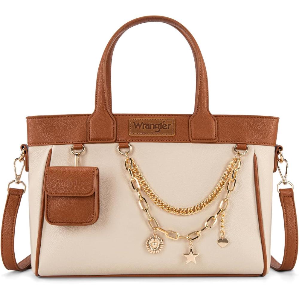 imageMontana West Wrangler Medium Tote Bag Purse for Women with Handbag Charm and Detachable Mini PouchBrown