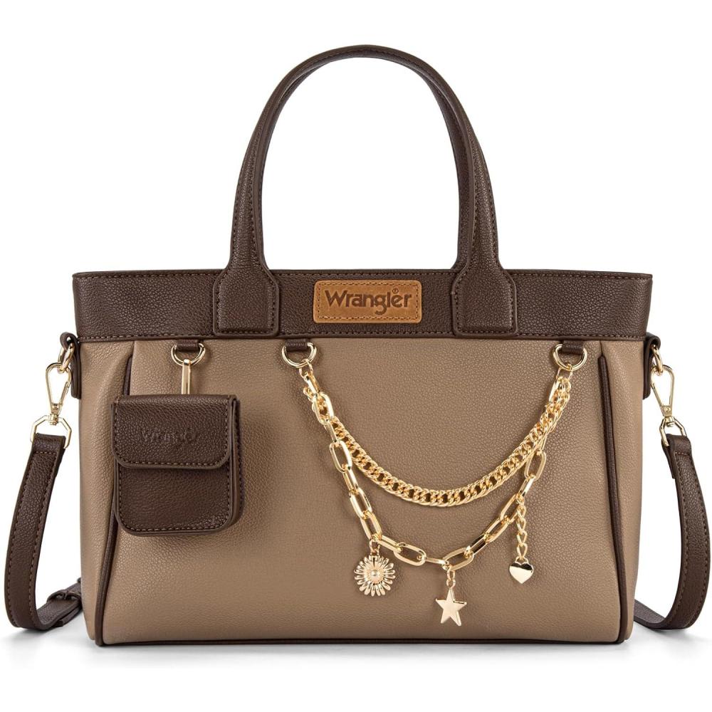 imageMontana West Wrangler Medium Tote Bag Purse for Women with Handbag Charm and Detachable Mini PouchCoffee