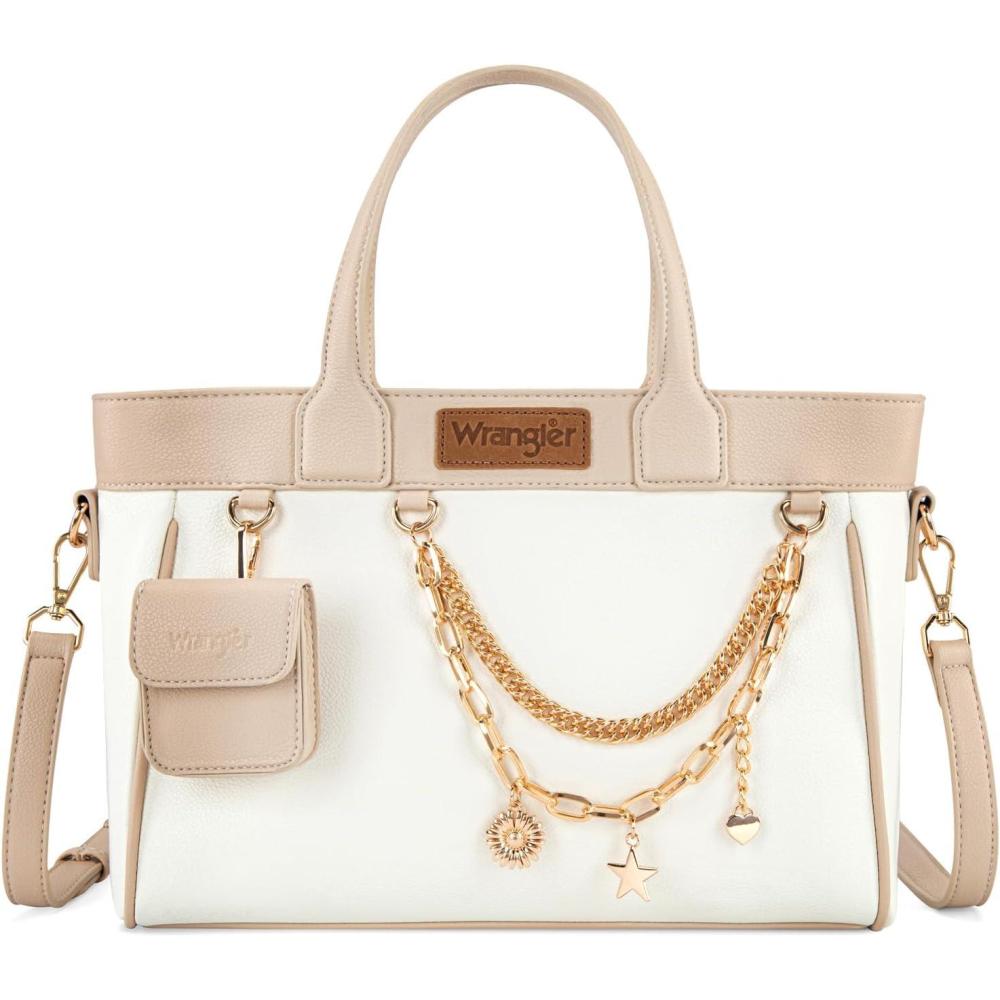 imageMontana West Wrangler Medium Tote Bag Purse for Women with Handbag Charm and Detachable Mini PouchWhite